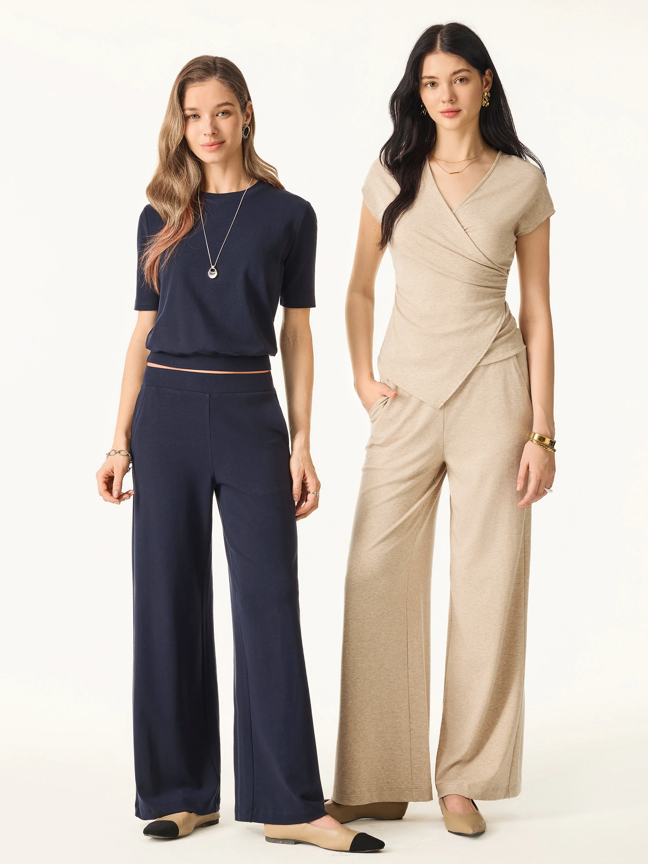 Lyocell Wool Mid Rise Wide Leg Pull-on Pants with Pockets