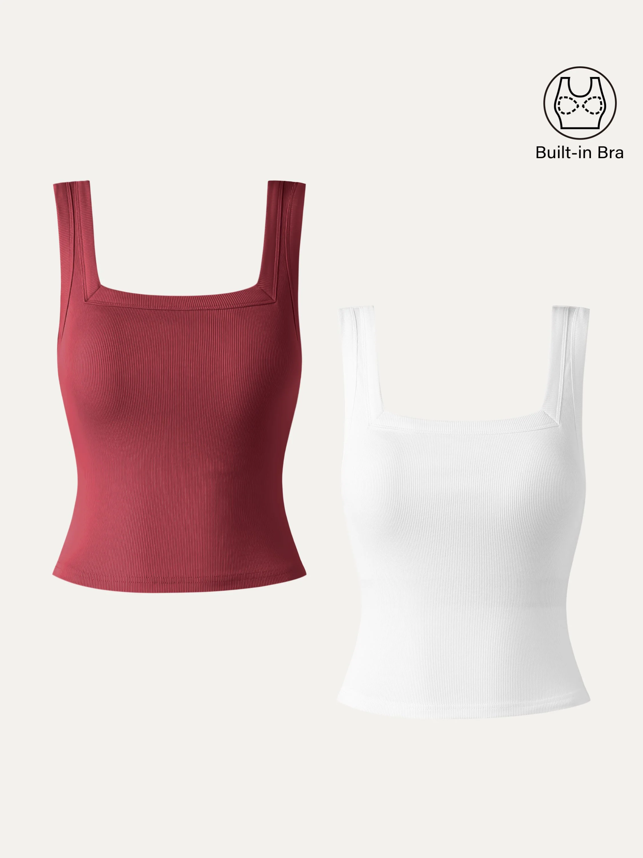 2Pcs Set Cropped Slinky Square Open-Back Brami Tank Top