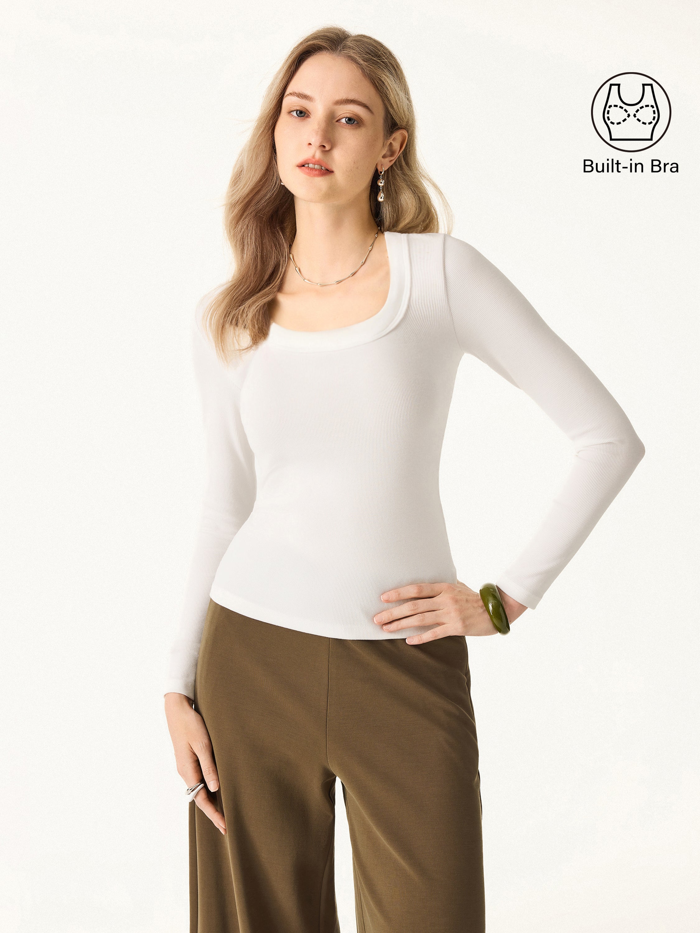 Essential Round Neck Ribbed Long Sleeve Brami