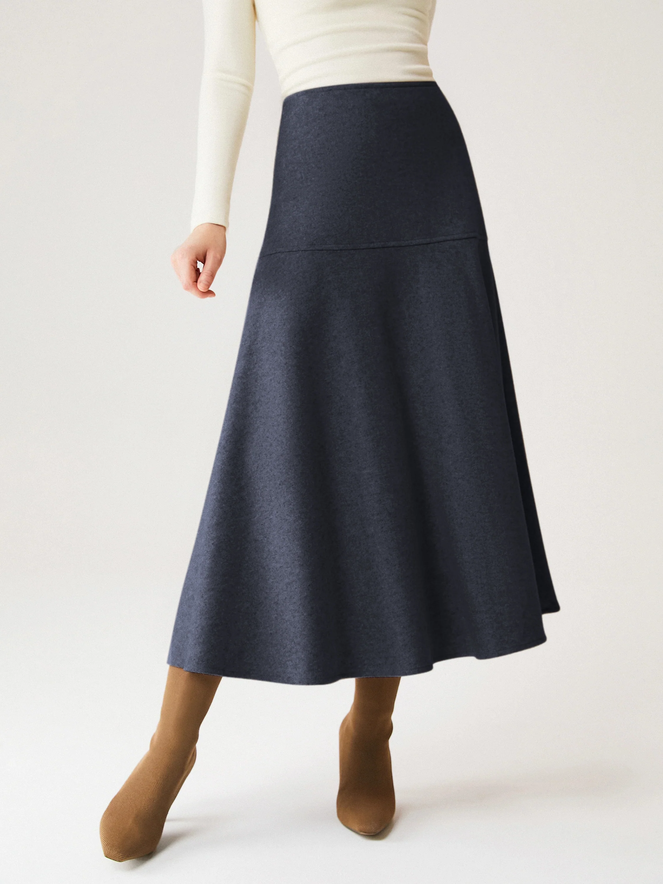 Wool-like Flared Long Skirt
