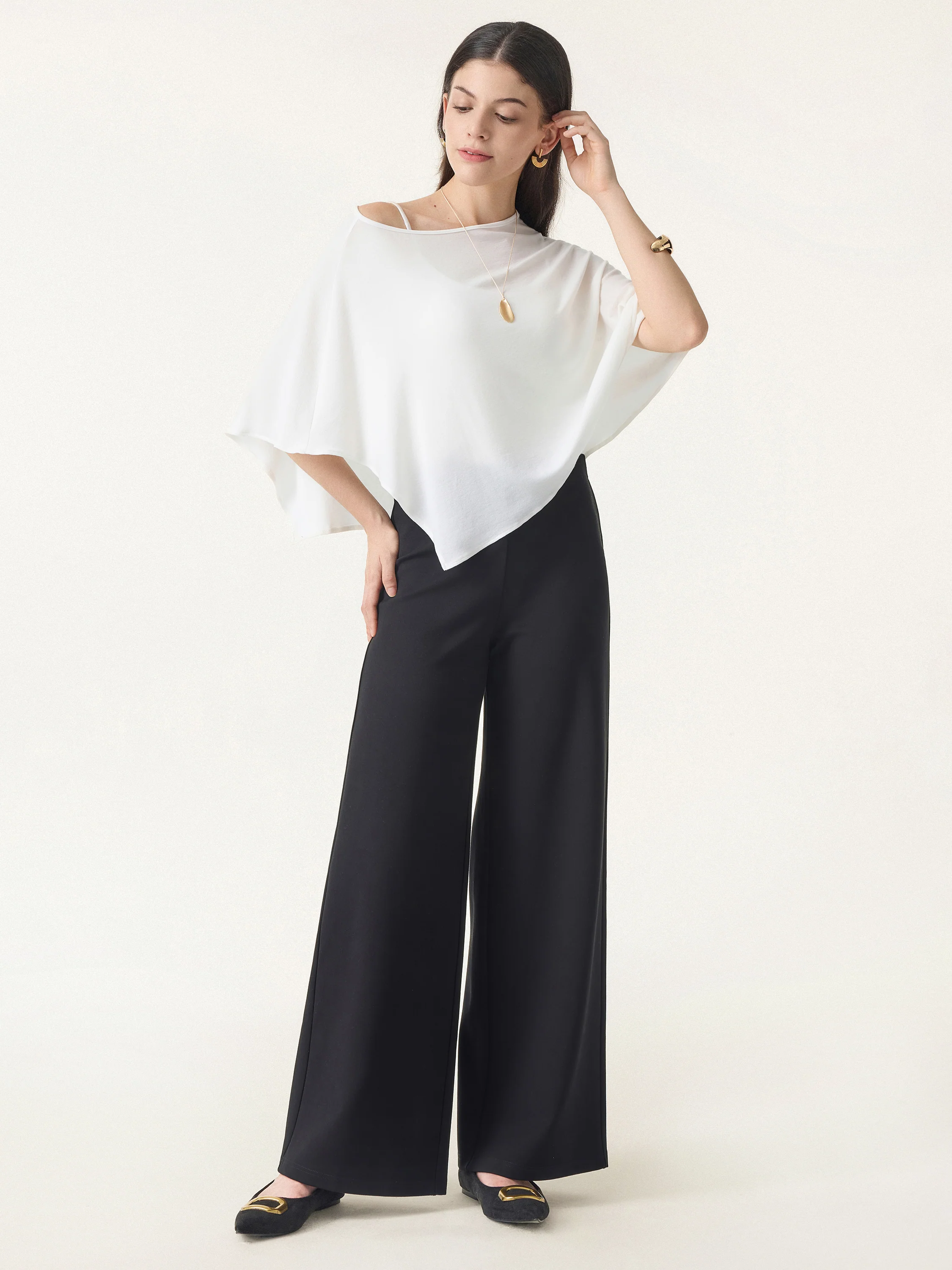 Tummy-Smooth Wide Leg Pull-on Pants with Pockets
