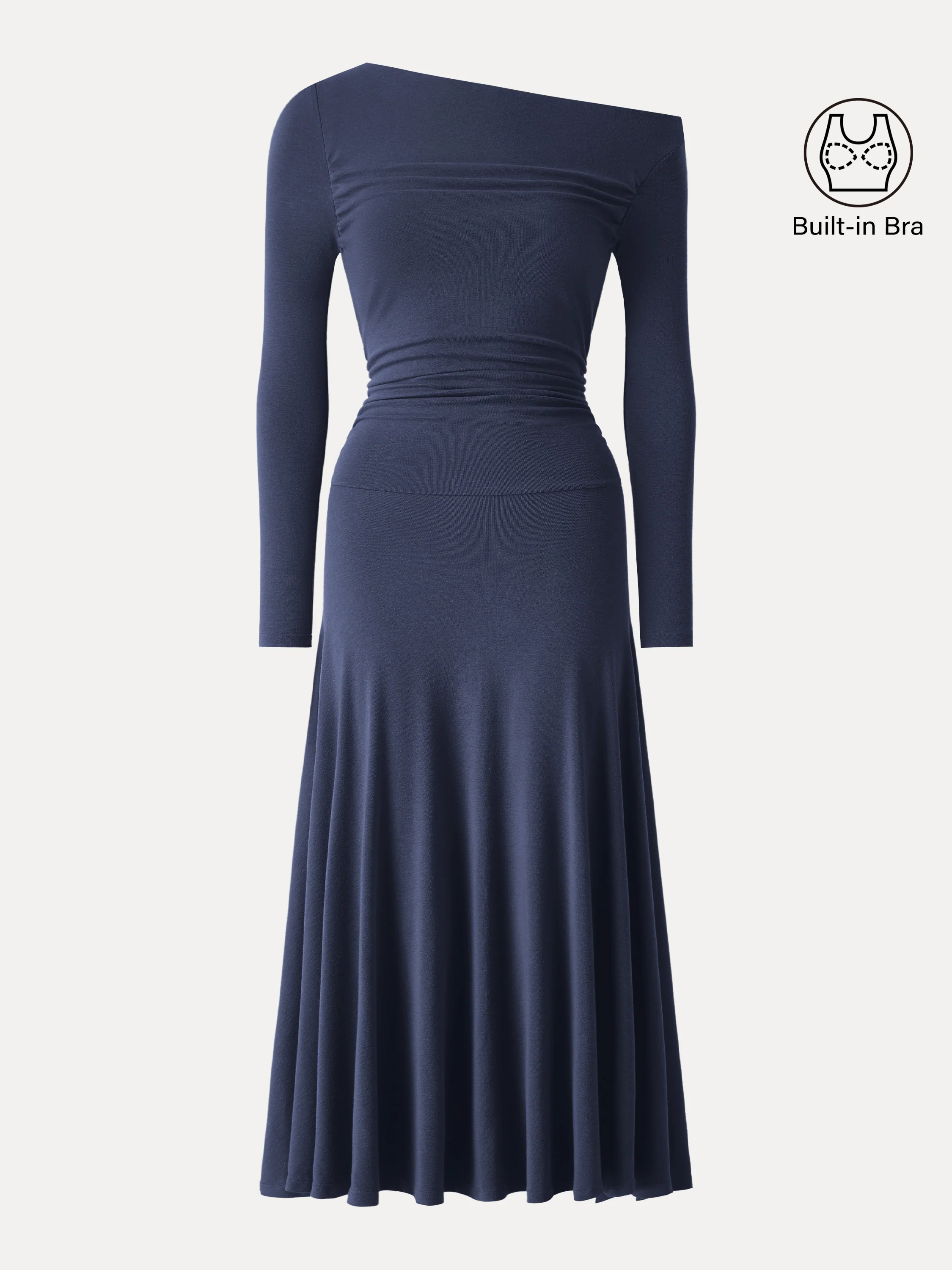 Asymmetrical Shoulder Side Ruched Ankled Maxi Dress