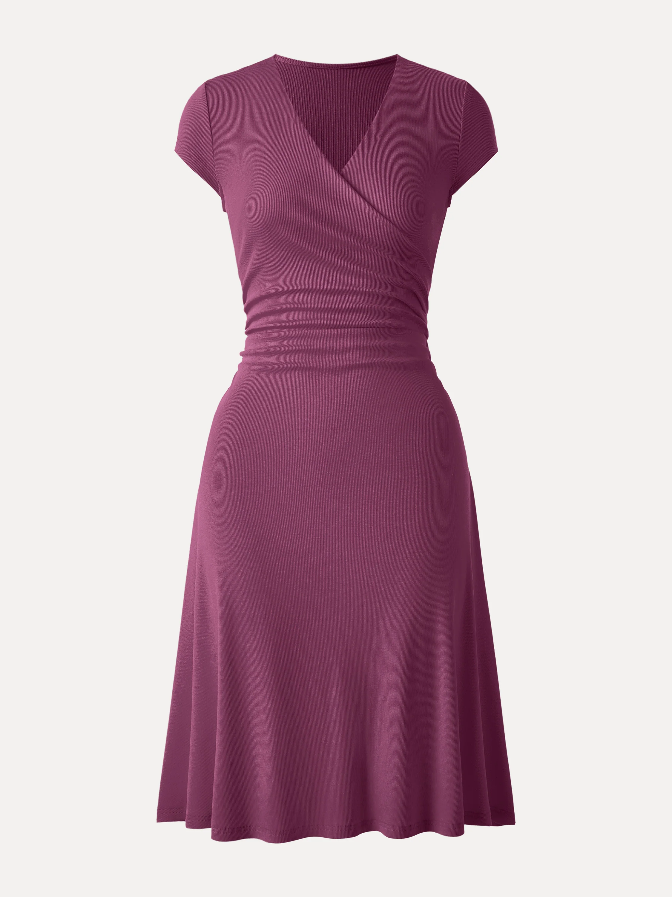 Stretch Cotton Surplice V-neck Cap Sleeve Midi Dress