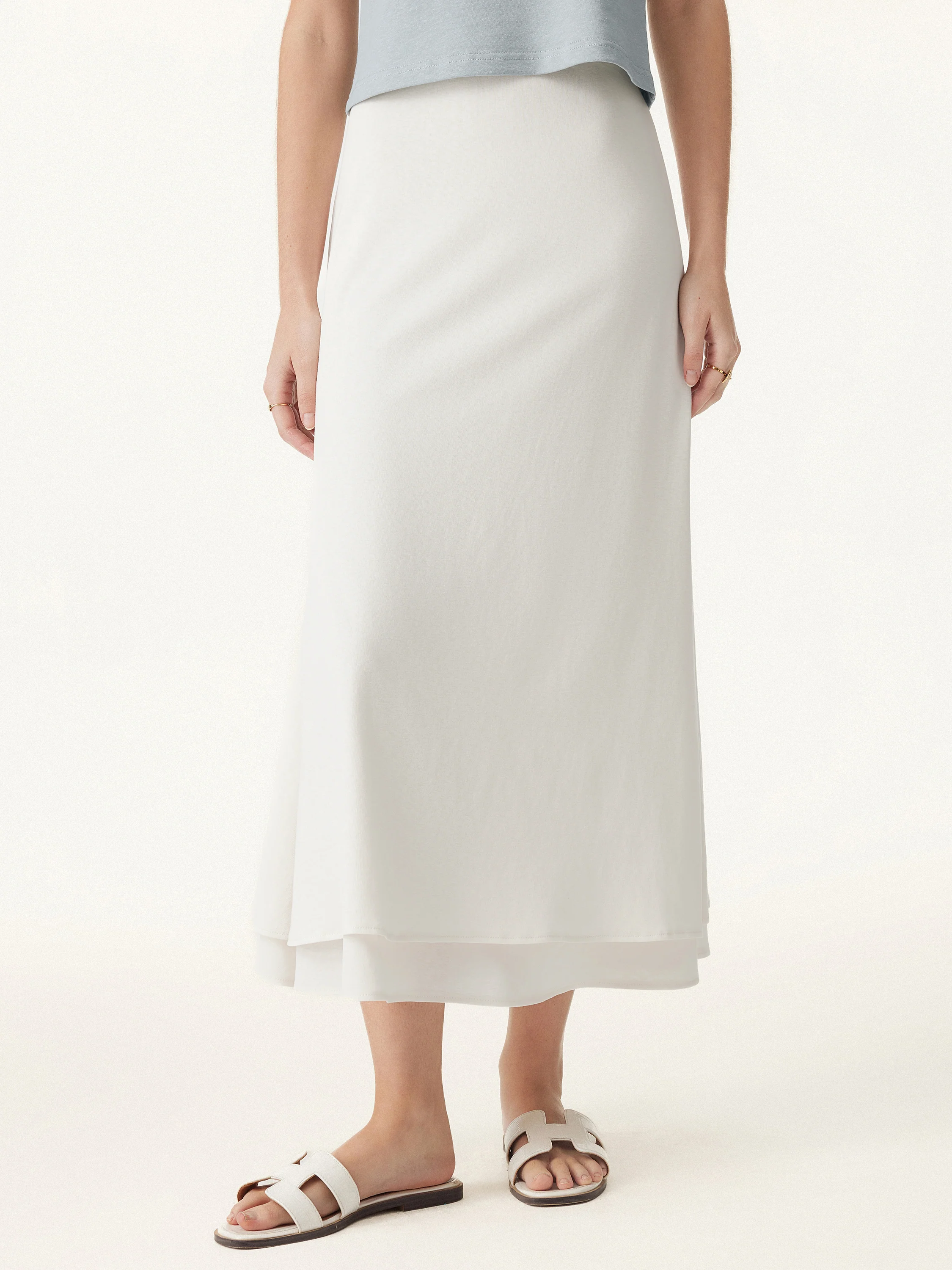 Flowy Cotton-linen Midi Flared Skirt