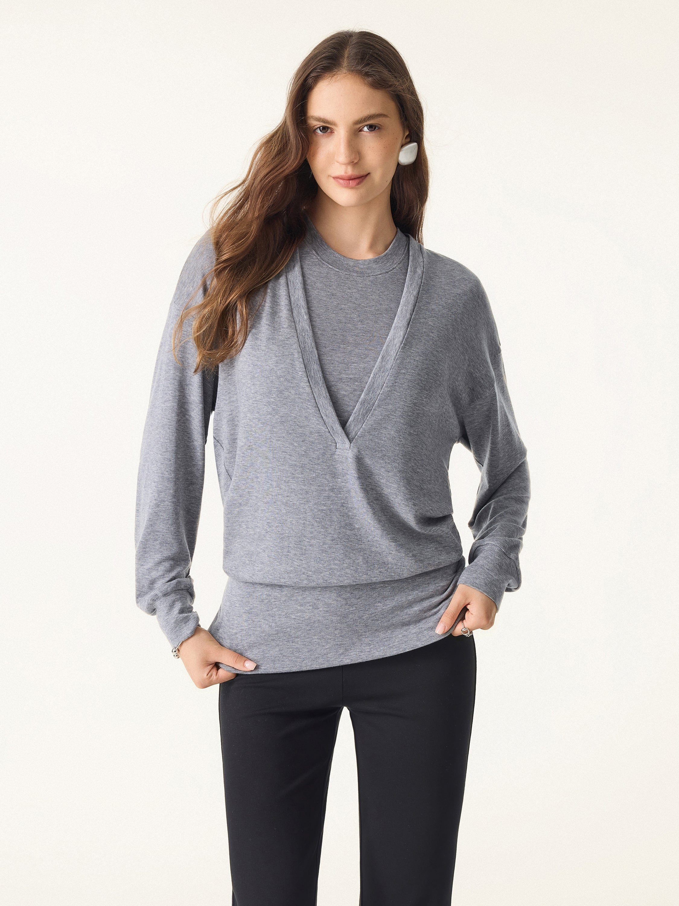Lyocell Cashmere V-neck Drop-Shoulder Top
