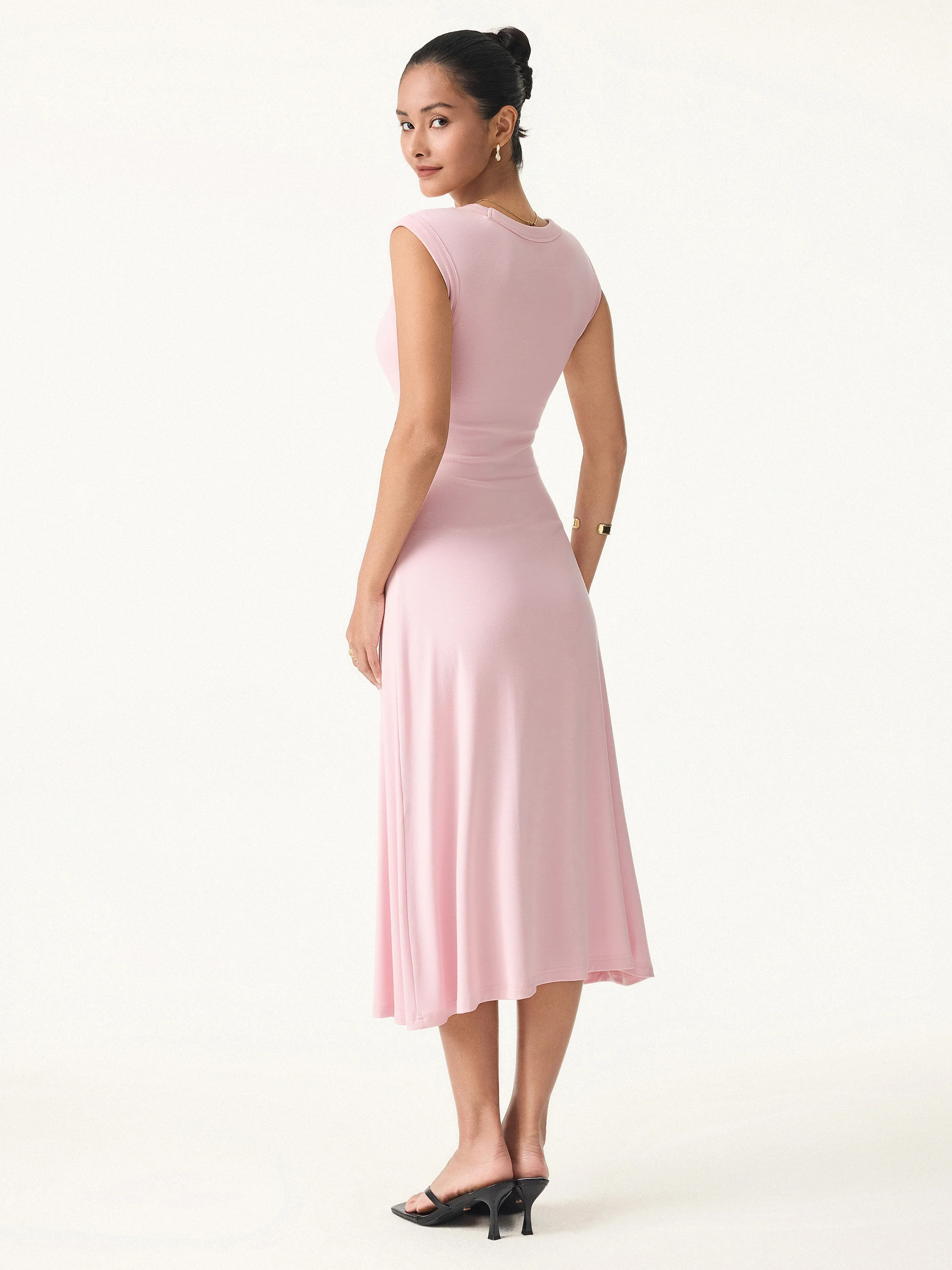Scoop Neck Side Ruched New Airy Brami Midi Dress