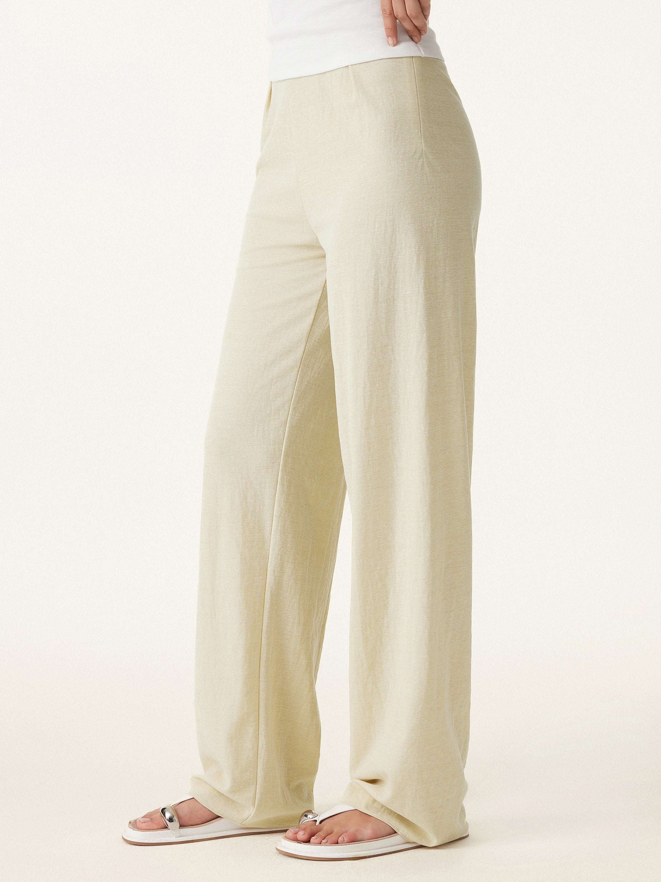 Wrinkle-resistant Cotton Linen Mid-rise Straight-leg Pants