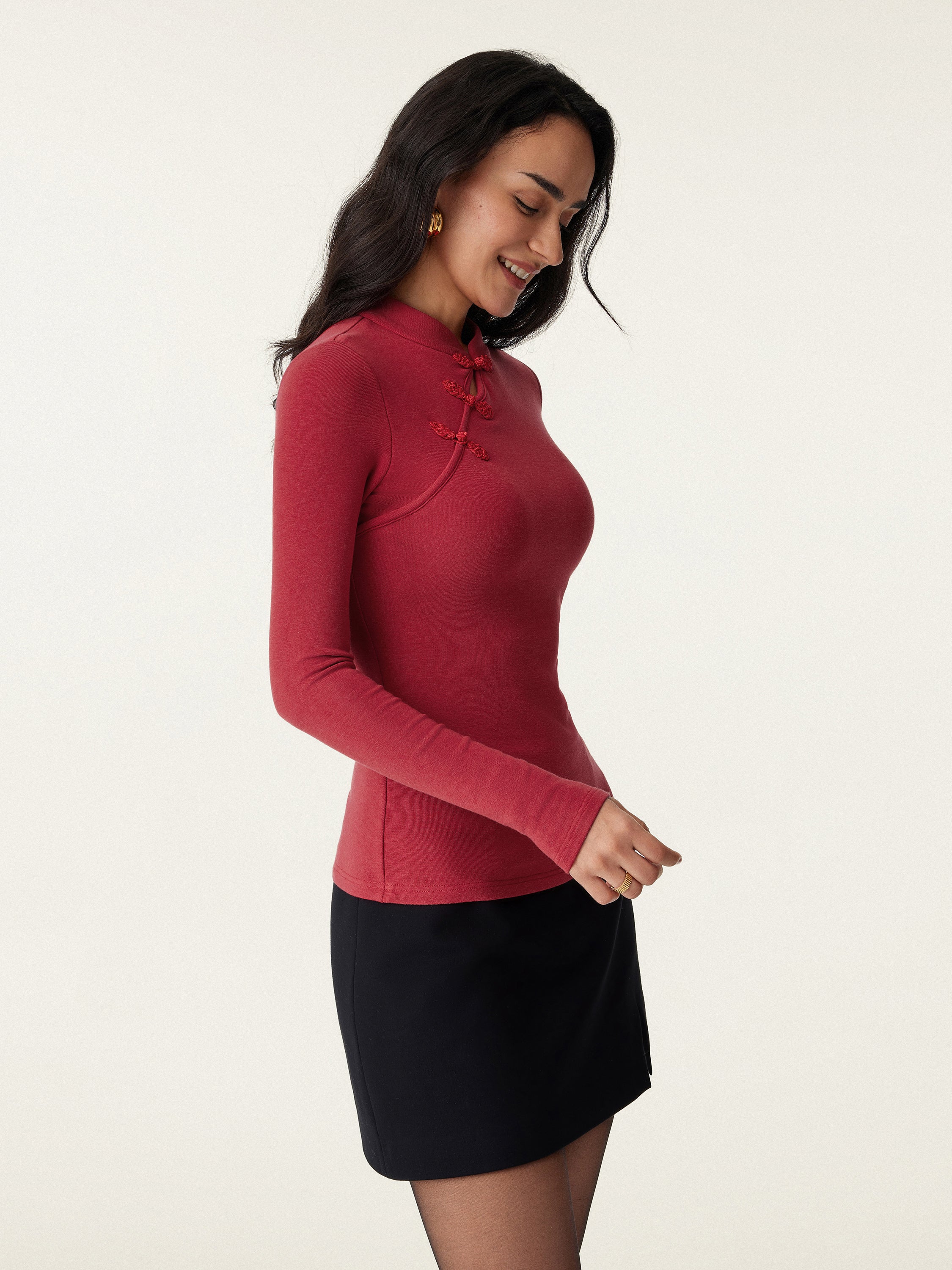 Mandarin Collar Asymmetric Frog Button Brami Top Limited Edition