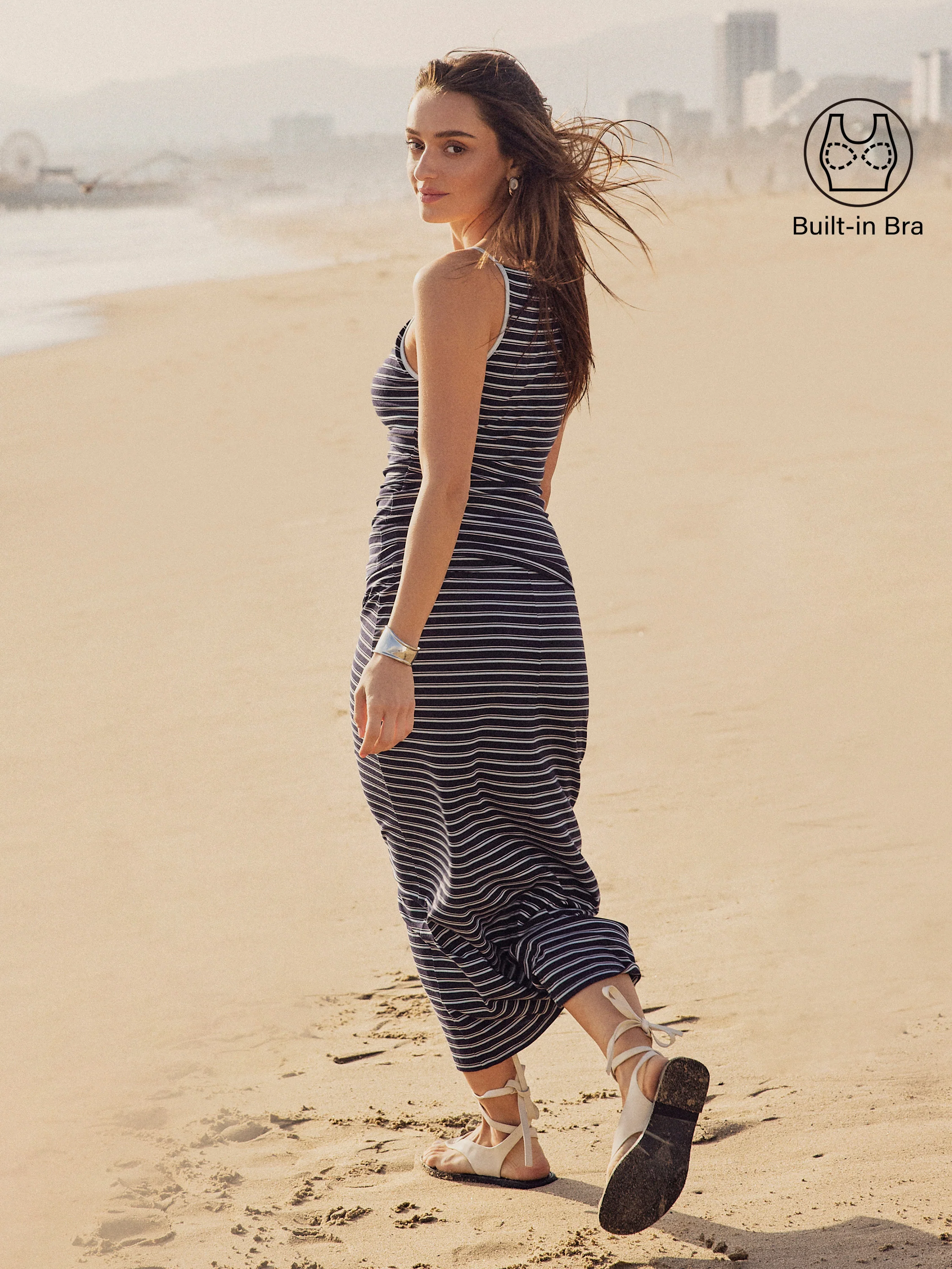 2-Piece Set of Striped Spaghetti Tops & Low-Rise Striped Midi Skirt
