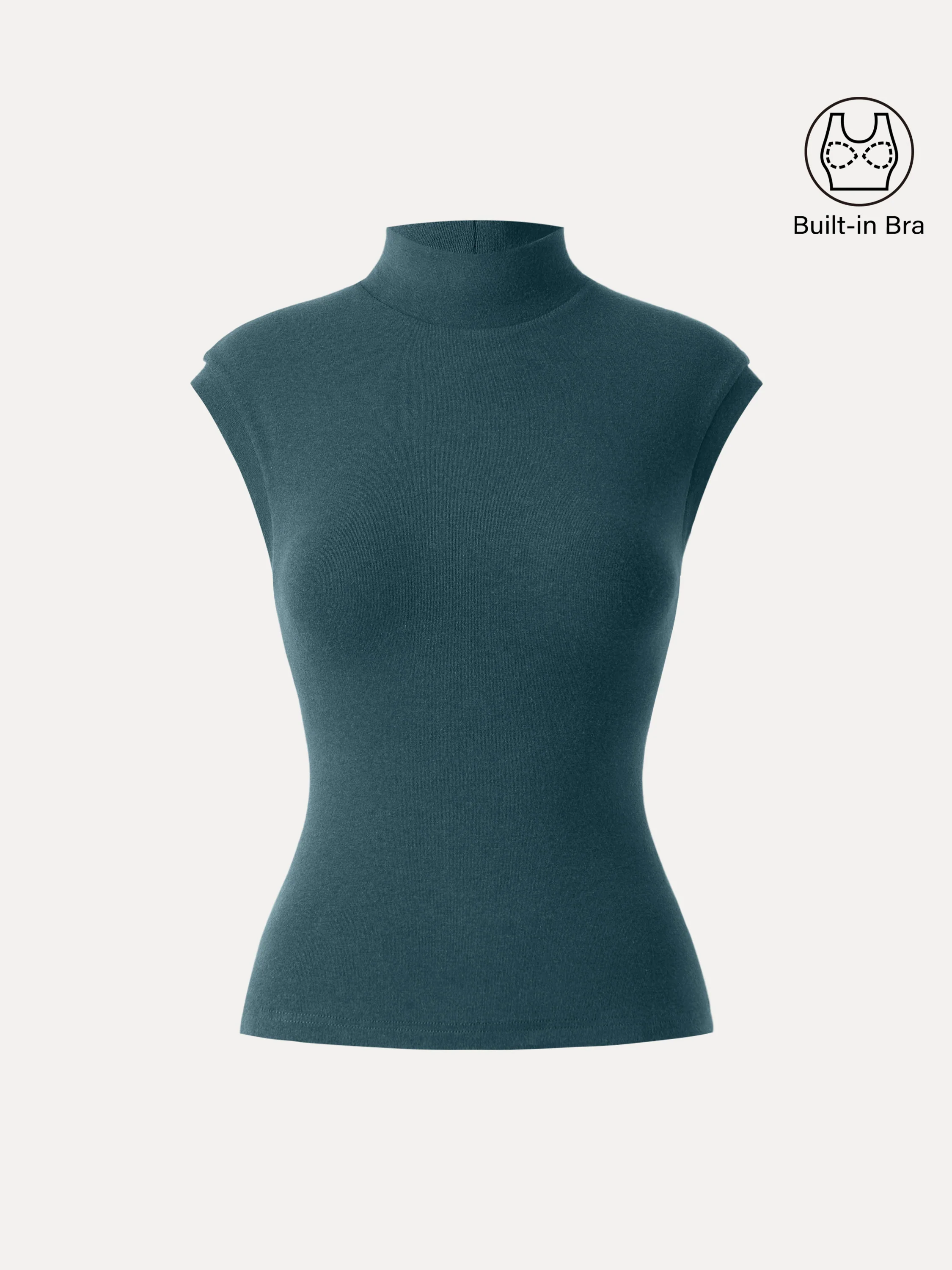 Stretch Cotton Mock Neck Cap Sleeve Brami Top