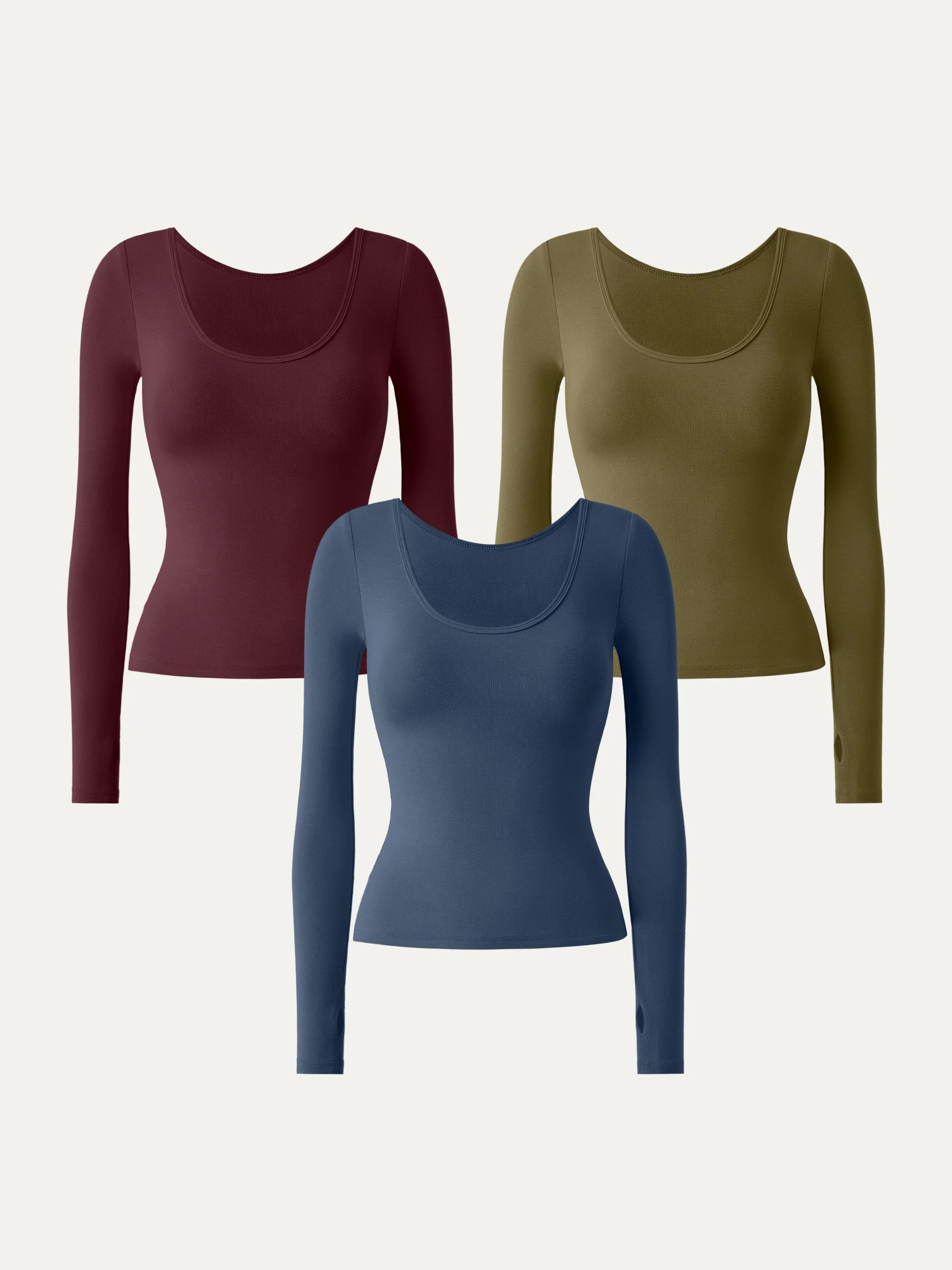 3Pcs Set Essential Lyocell Cashmere Multi-Wear Long Sleeve Top with Thumbholes