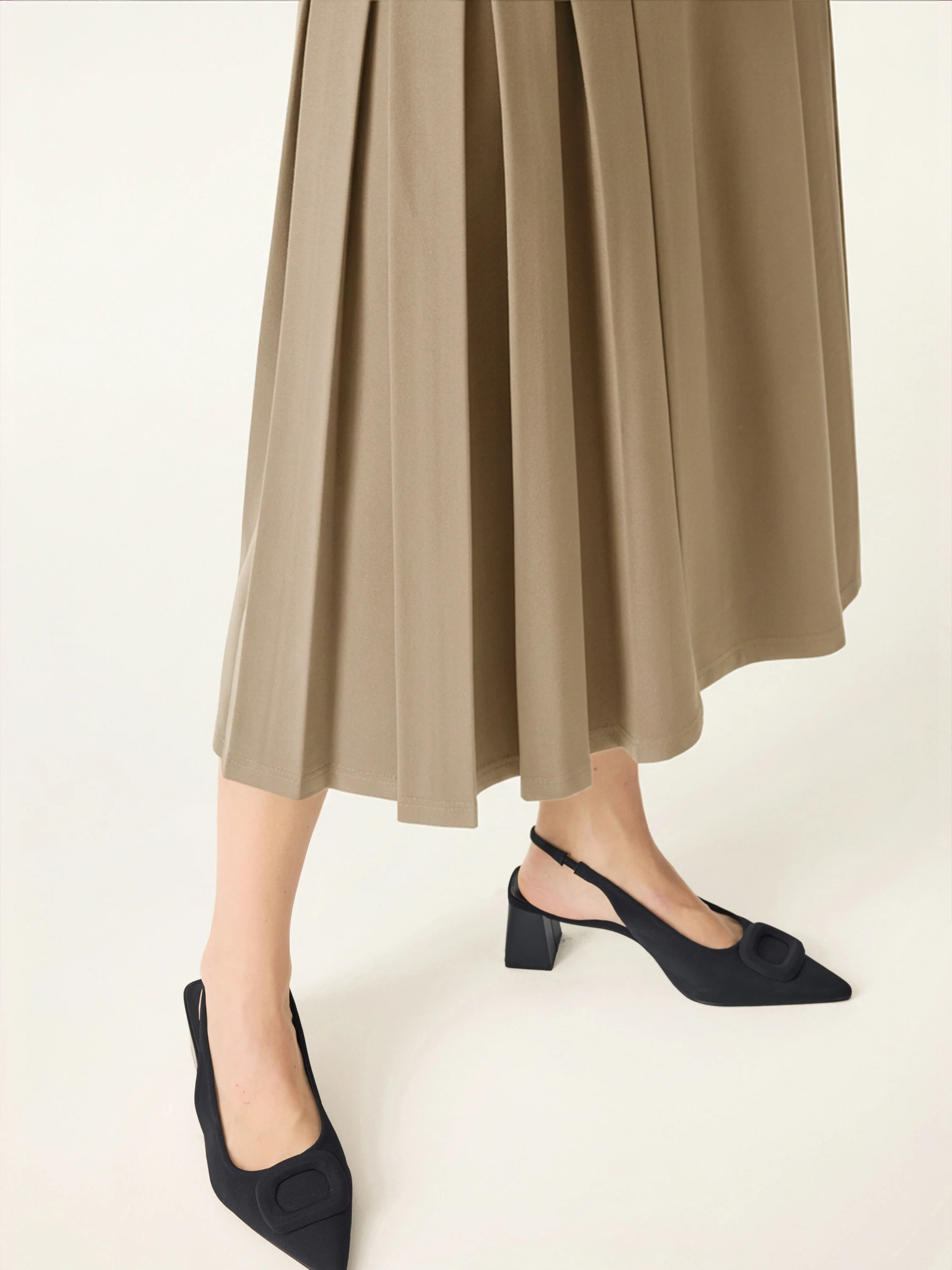Stretch Ponte Pleated A-line Midi Fitted Skirt