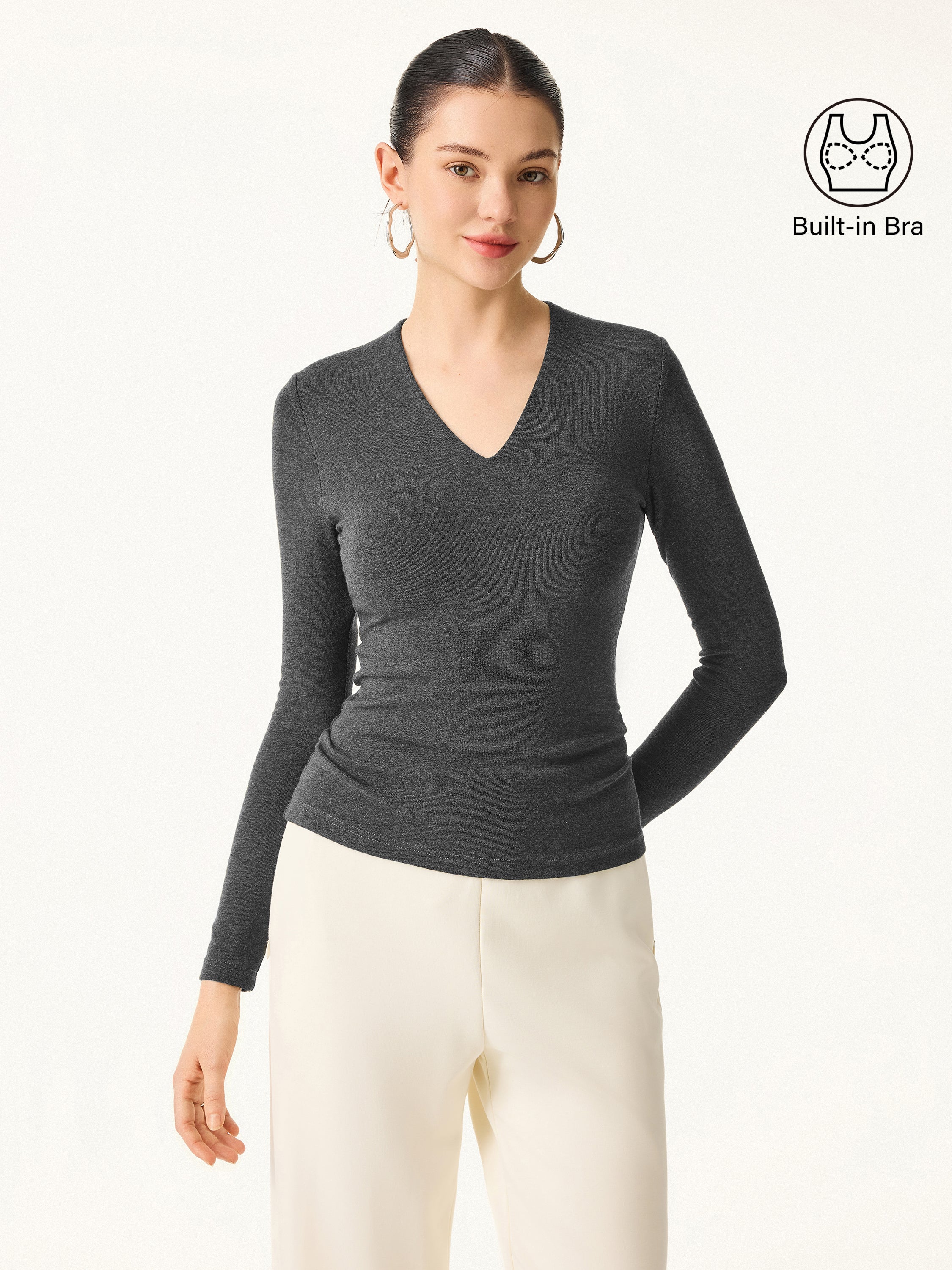 Stretchable Cotton V-Neck Long-Sleeve Brami Top
