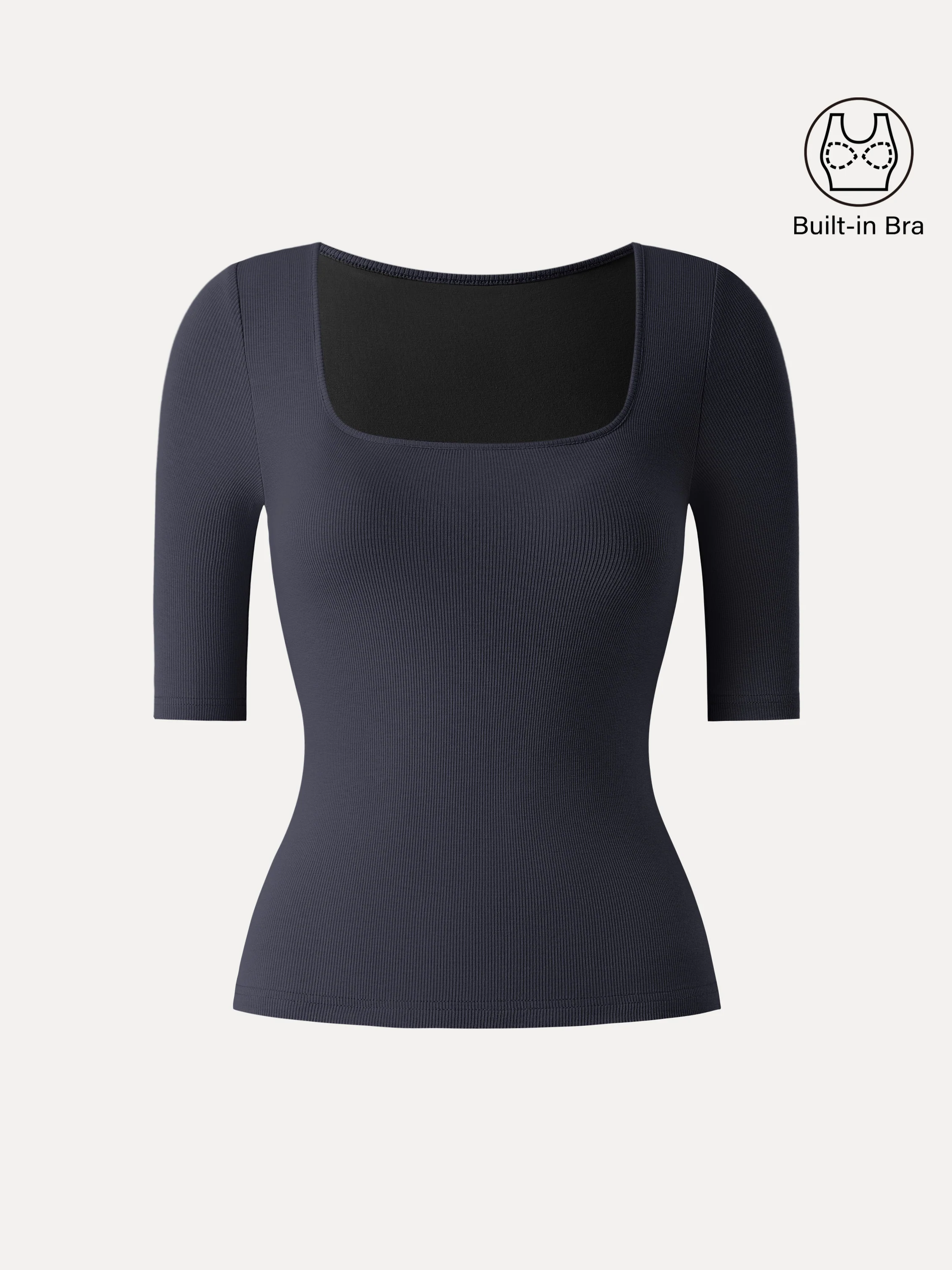 Essential Stretch Cotton Square Neck Elbow Length Sleeve Brami