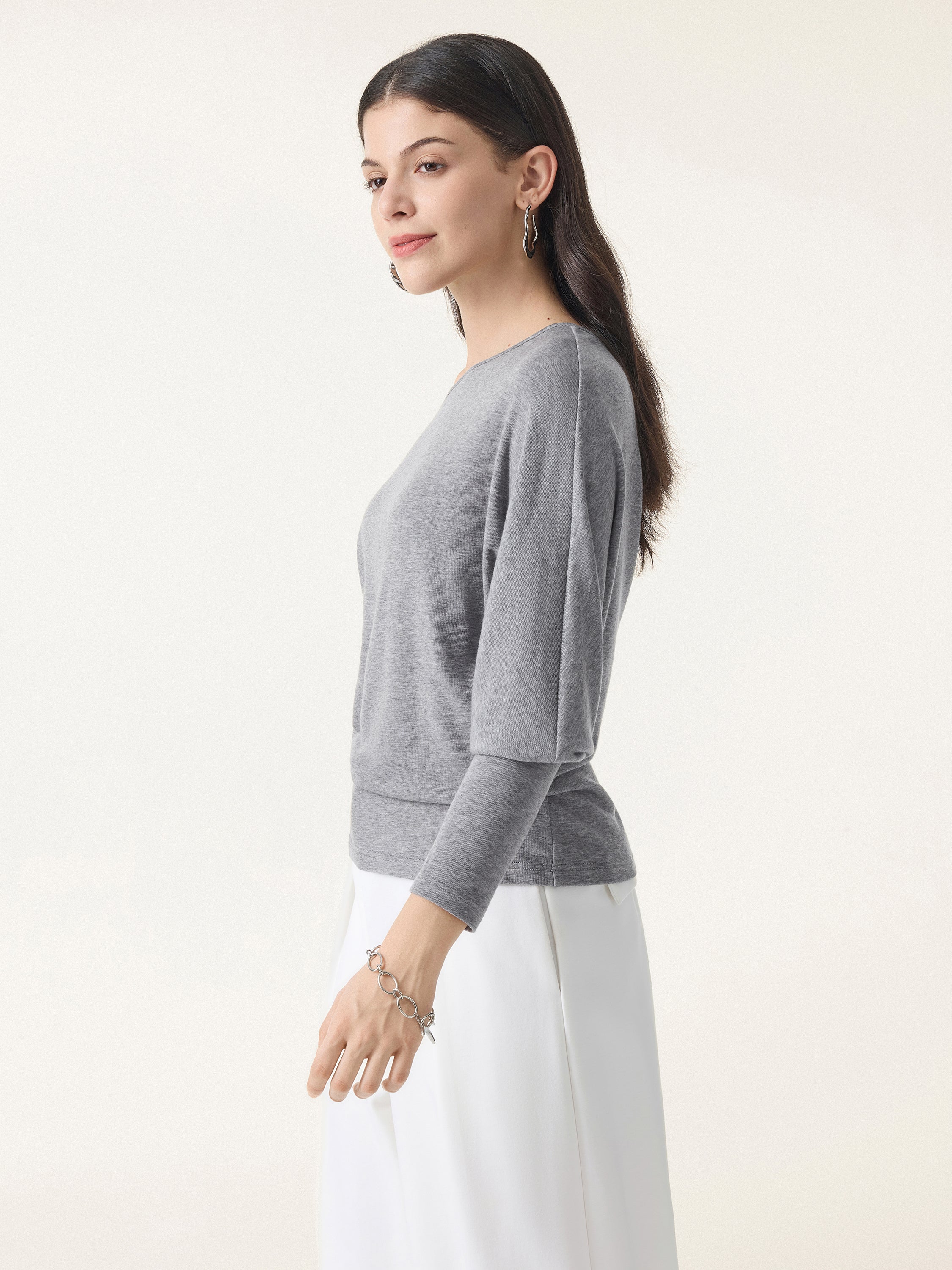 Lyocell Cashmere Cold-Shoulder Semi-Sheer Top