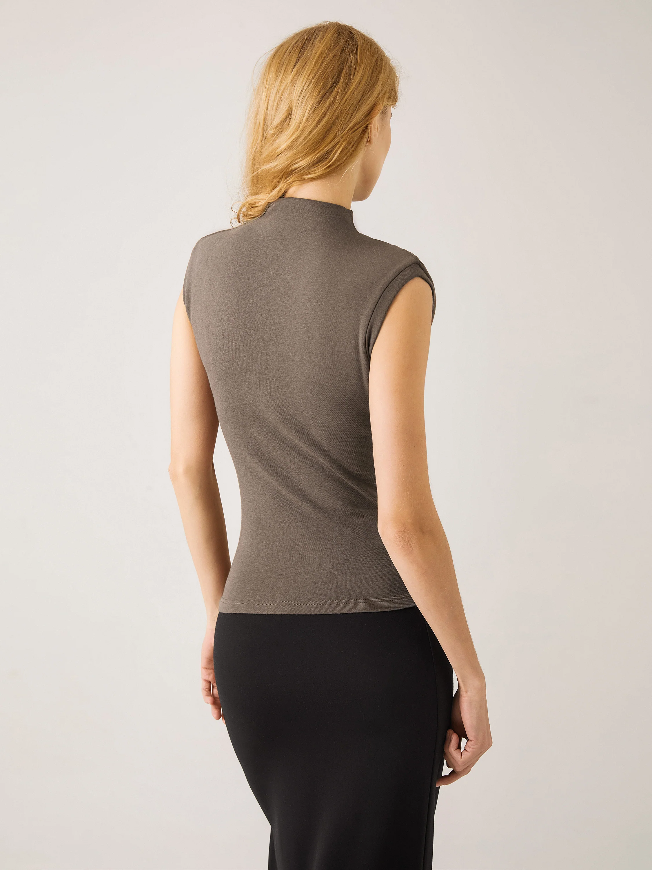 Asymmetric Ruching Mock Neck Tank Top