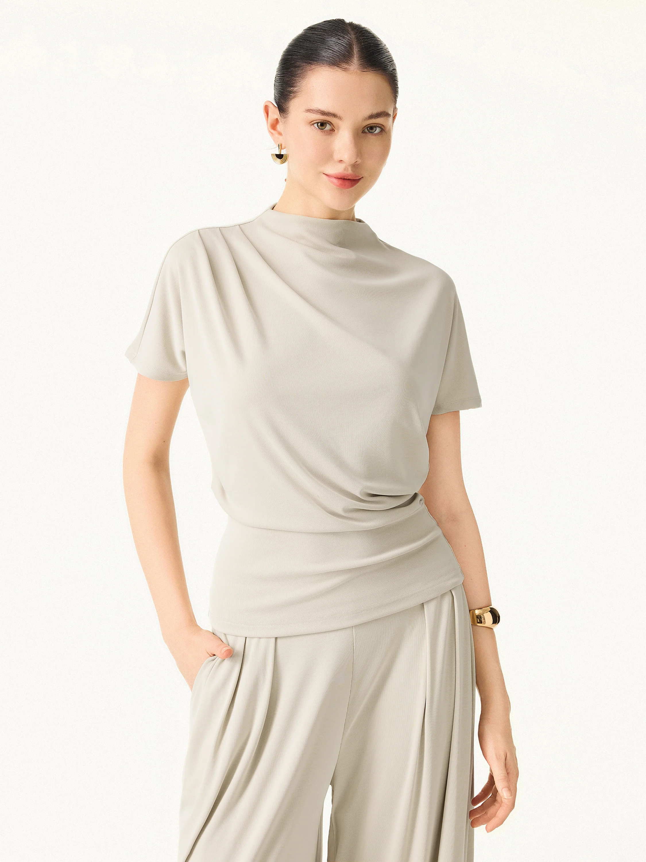 Mockneck Tucked Waist Define Top