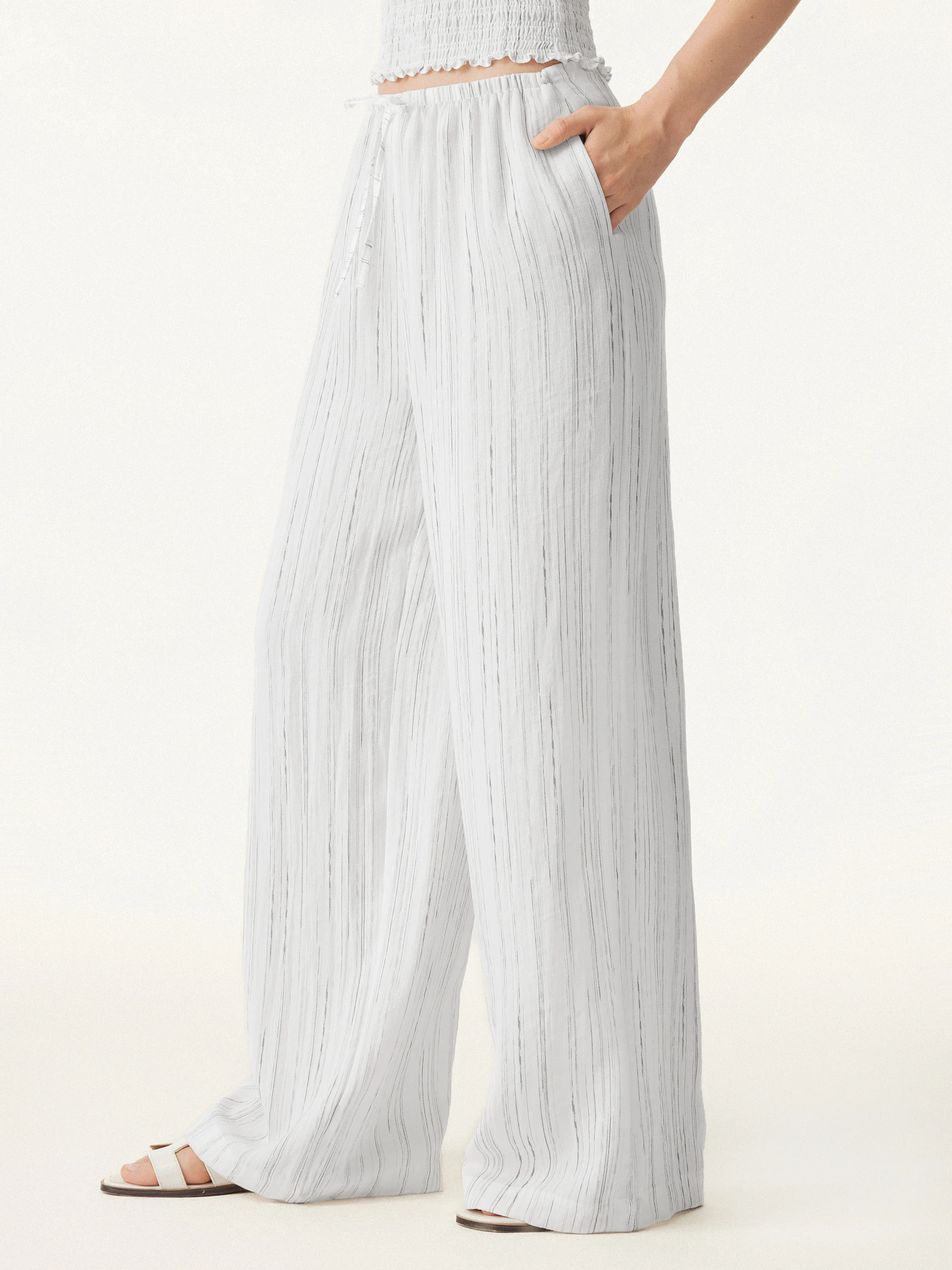 Classic Summer Striped Wide-Leg Pants with Pockets
