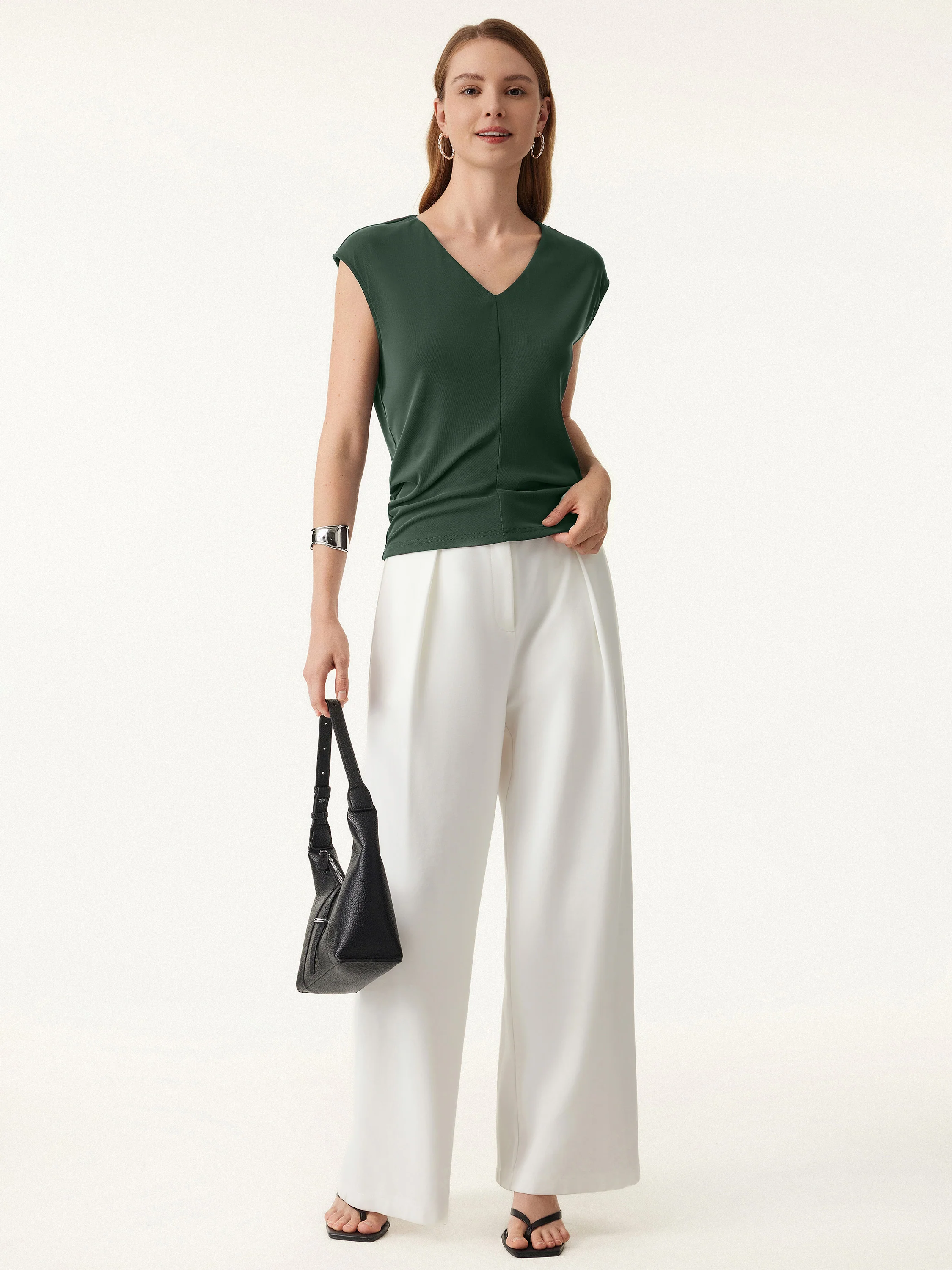 Sandwashed V-neck Cap Sleeve Top