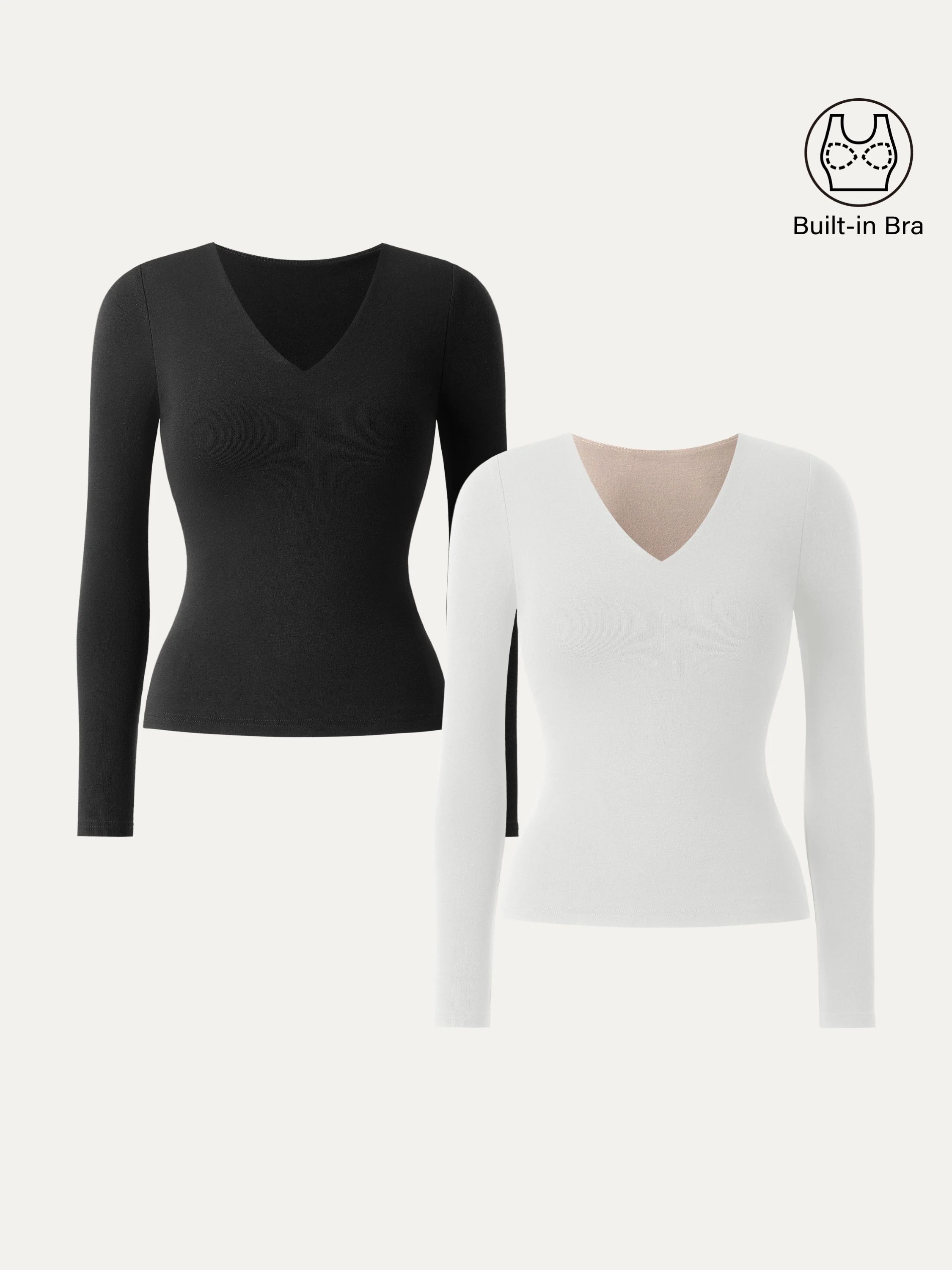 2-Piece Set Stretch Cotton V-Neck Long Sleeve Crop Top