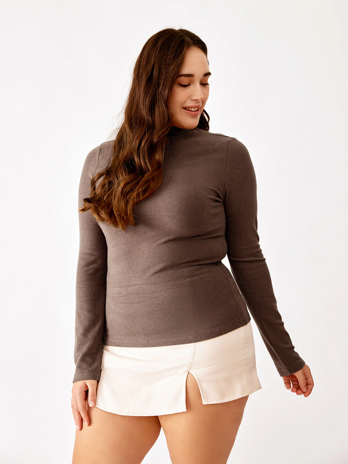 Brushed Mock Neck Hip-Length Top