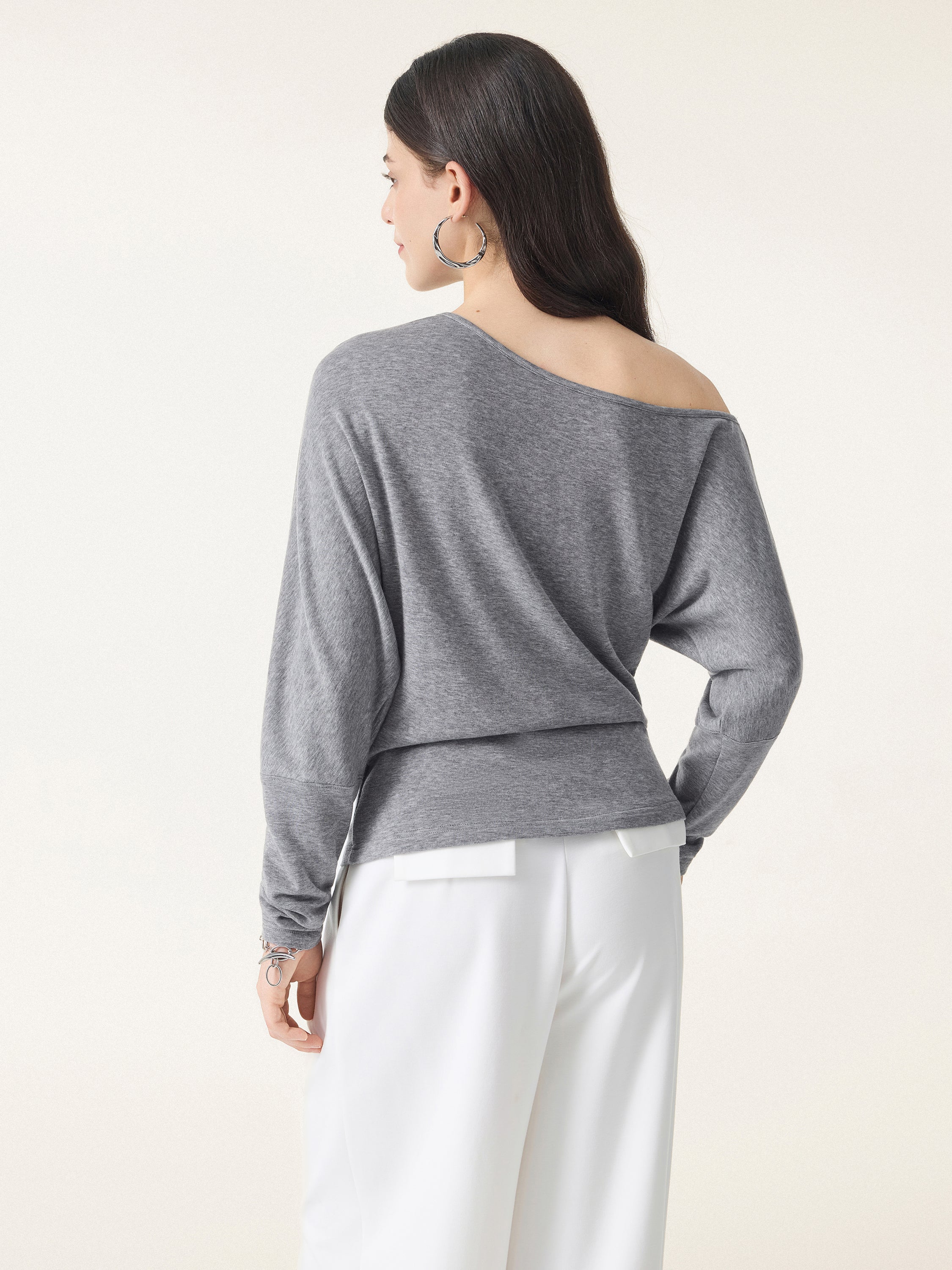 Lyocell Cashmere Cold-Shoulder Semi-Sheer Top