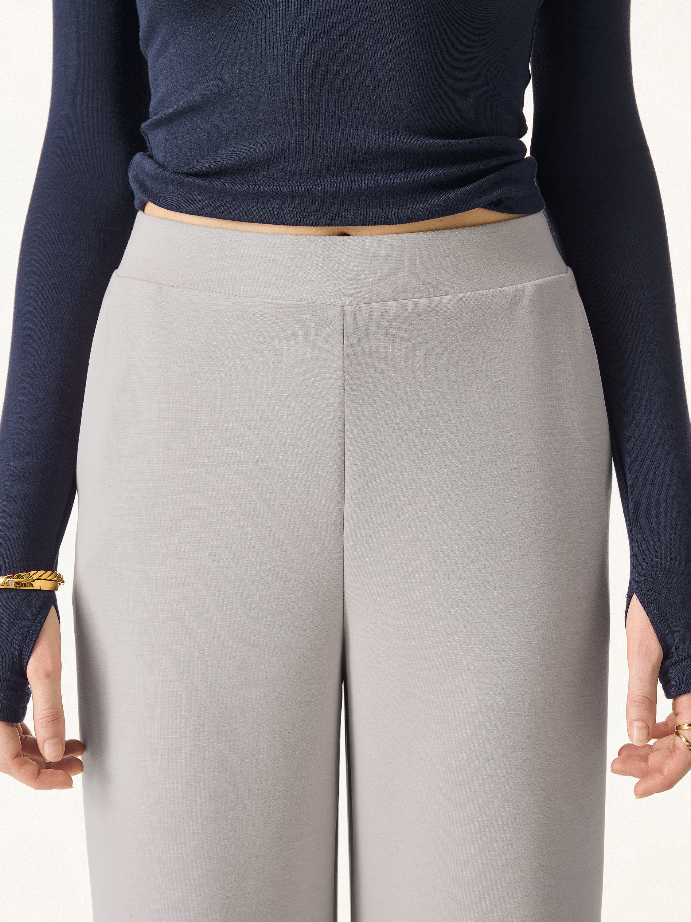 Sandwashed Spacer Mid Rise Versatile Legs Pull-on Pants with Pockets