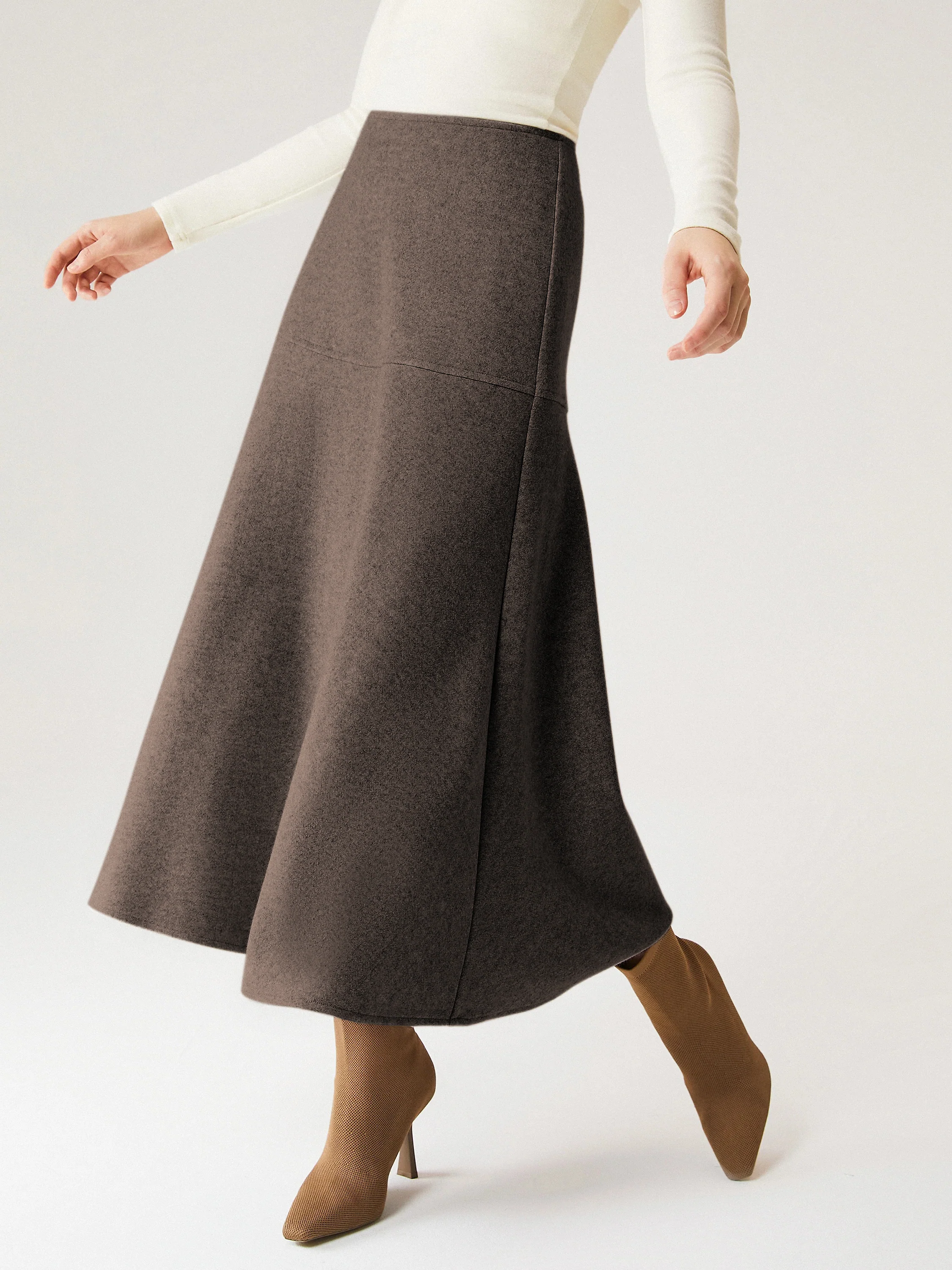 Wool-like Flared Long Skirt