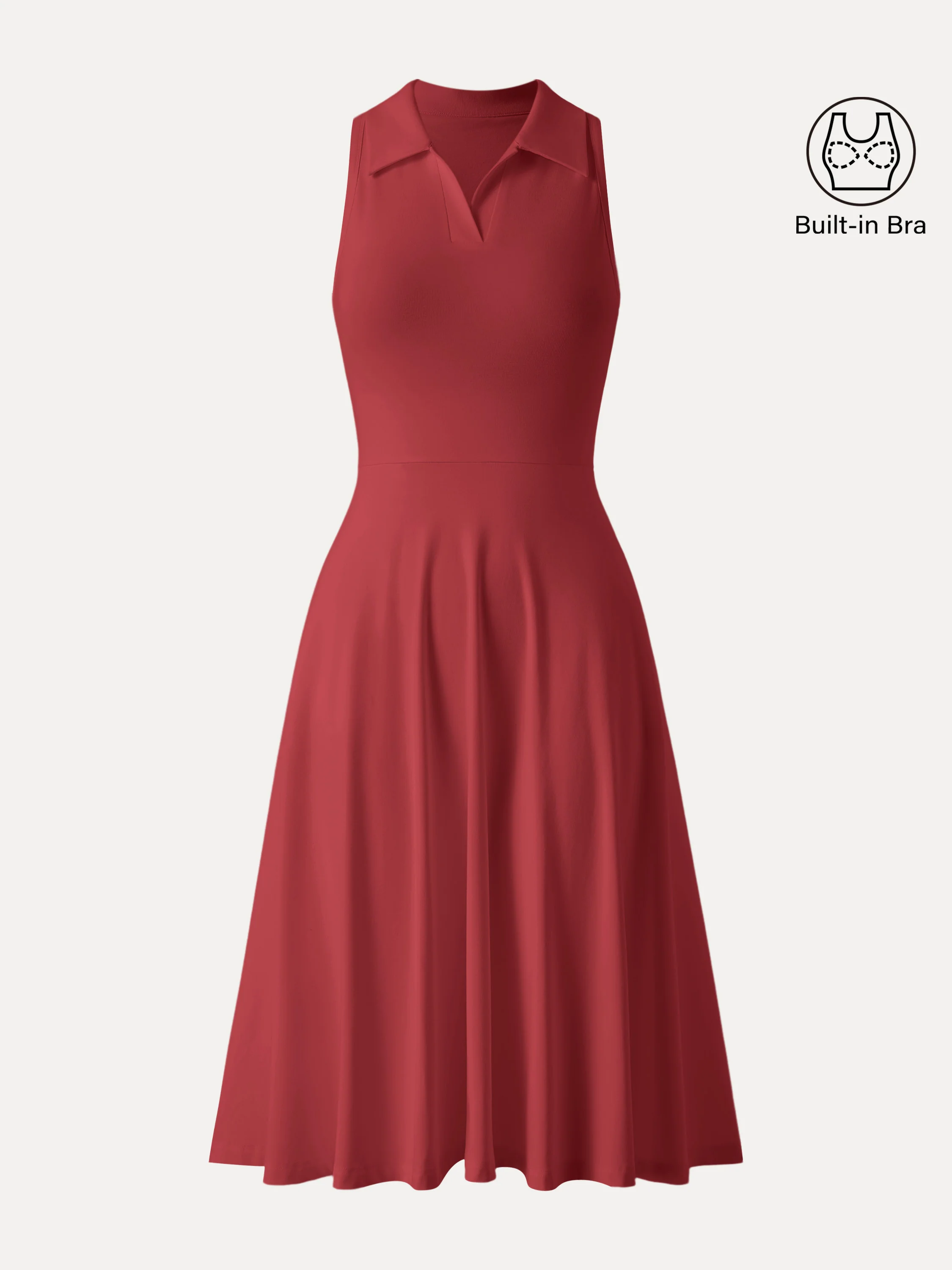 Stretch Cotton Polo Neck Fit-and-flare Midi Brami Dress with Pockets