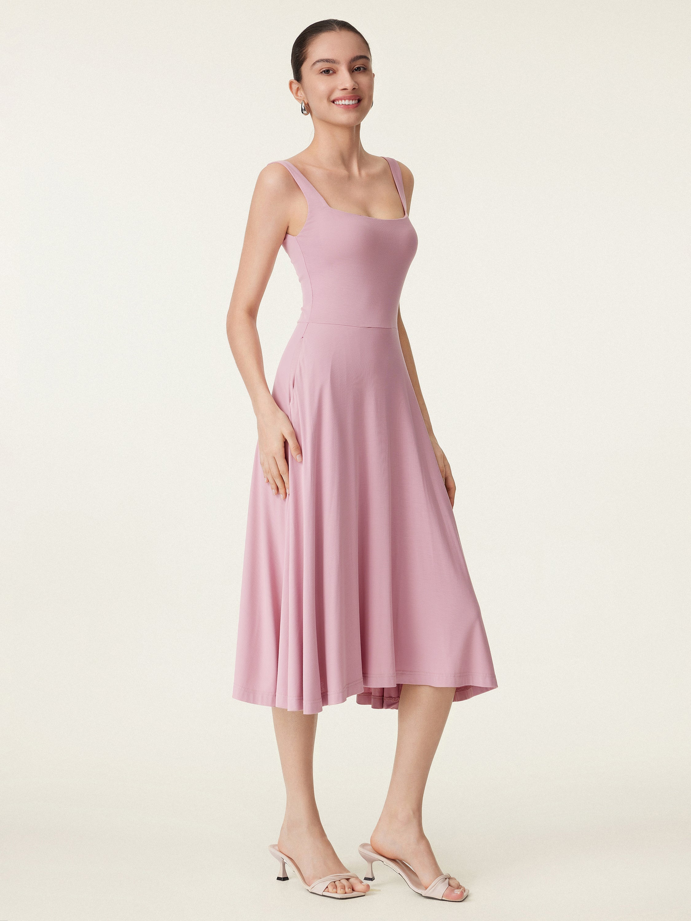 Square Neck Flowy New Airy Brami Midi Dress