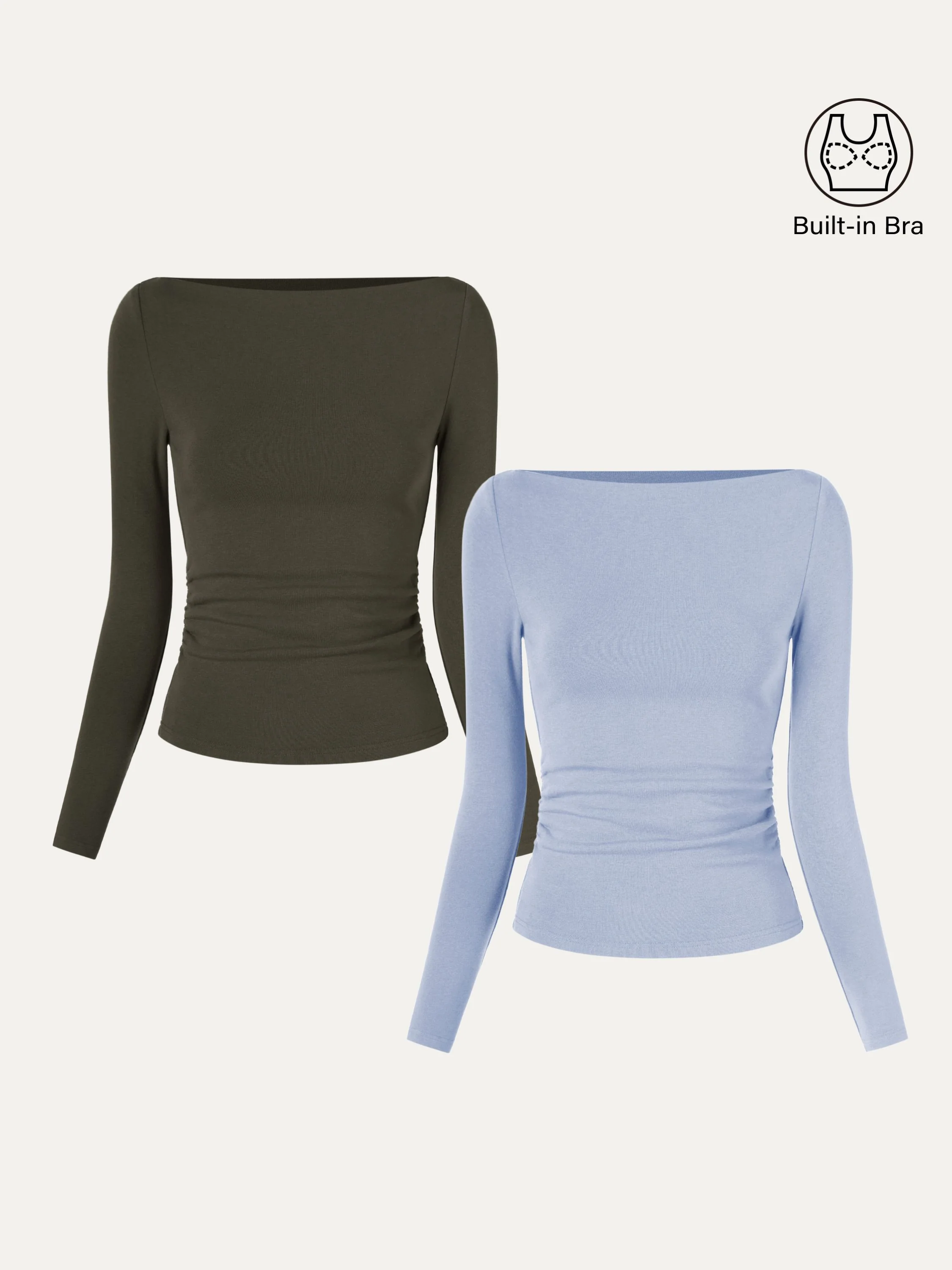 2-Piece Set Modern Side-Ruched Boatneck Bra Top