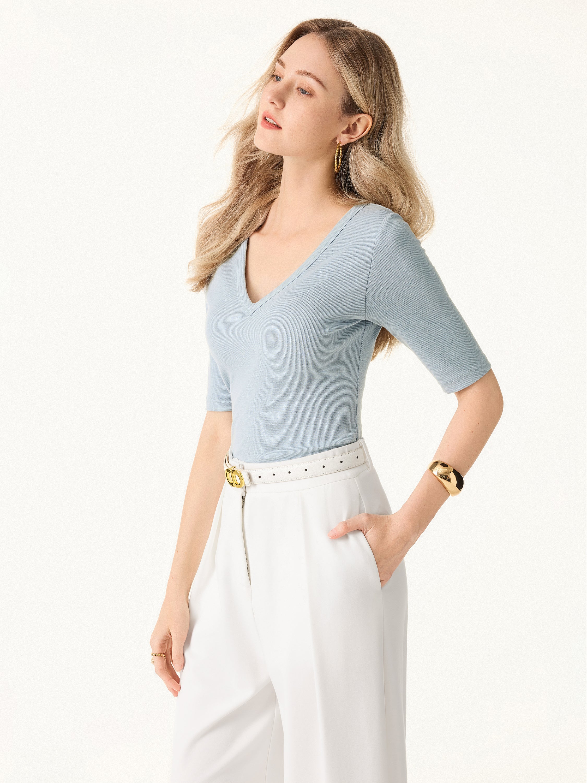 Essential V-neck Elbow Length Sleeve Brami
