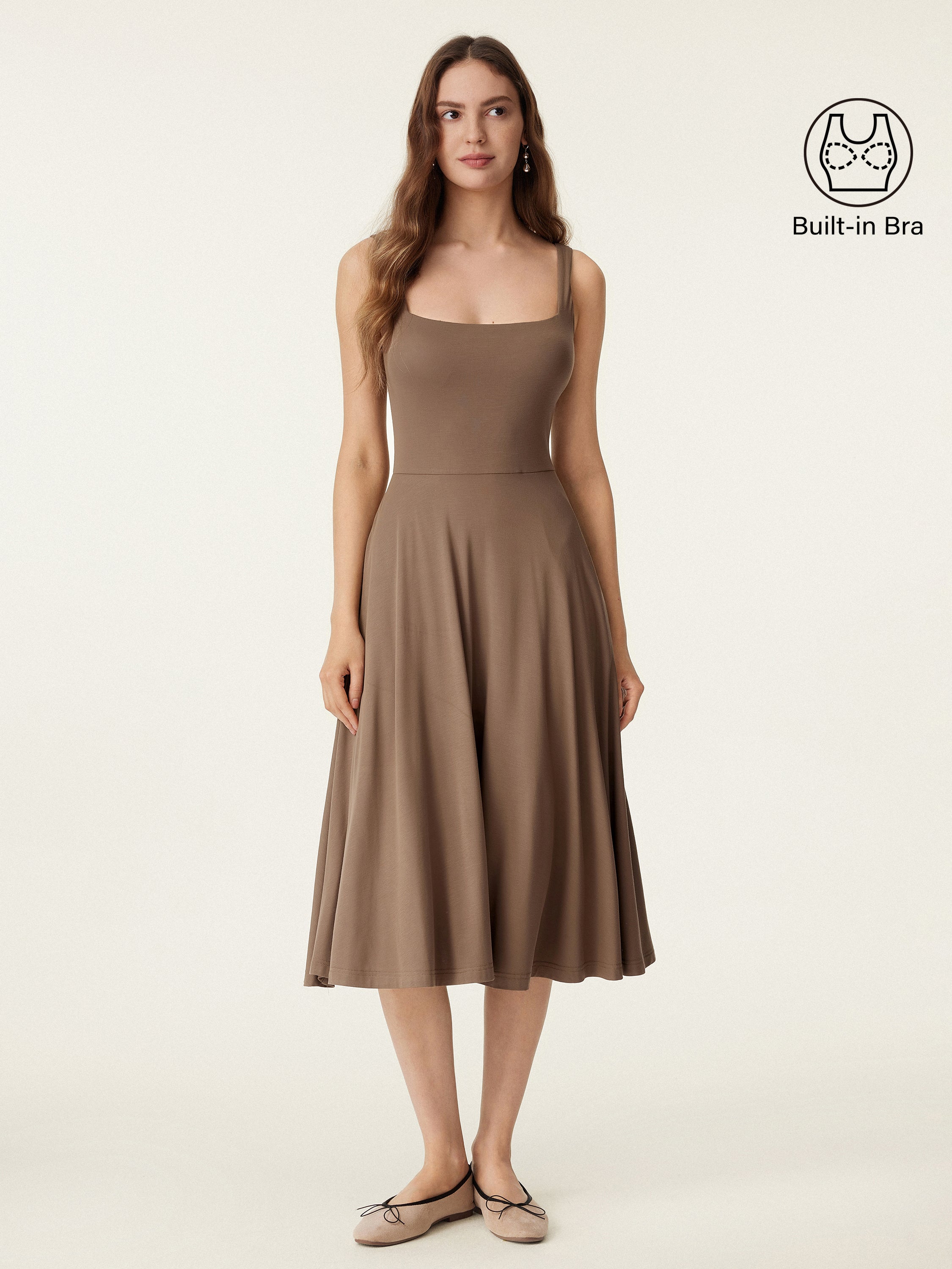 Square Neck Flowy New Airy Brami Midi Dress