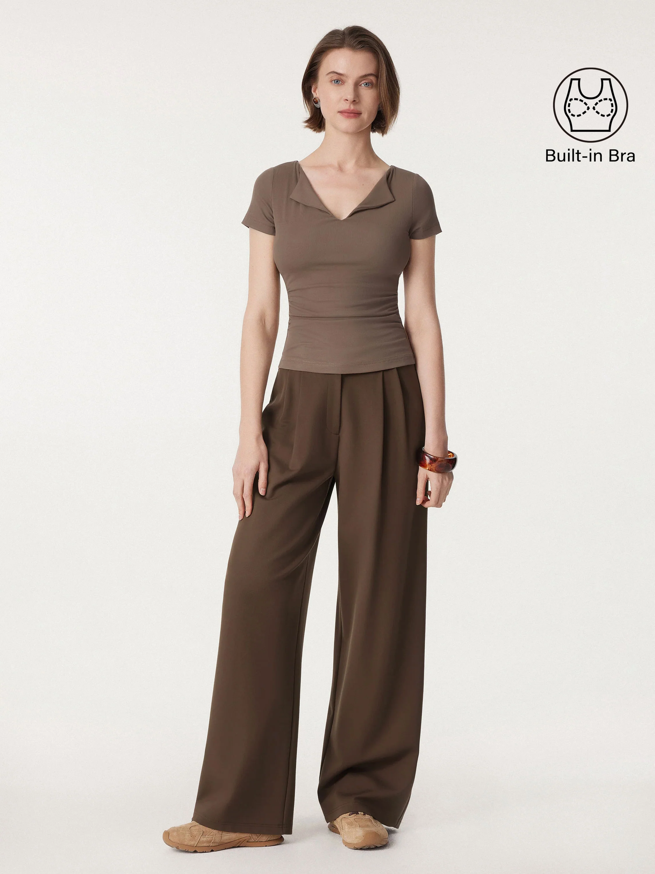 Flapped V-neck Side Ruched New Airy Brami Tee