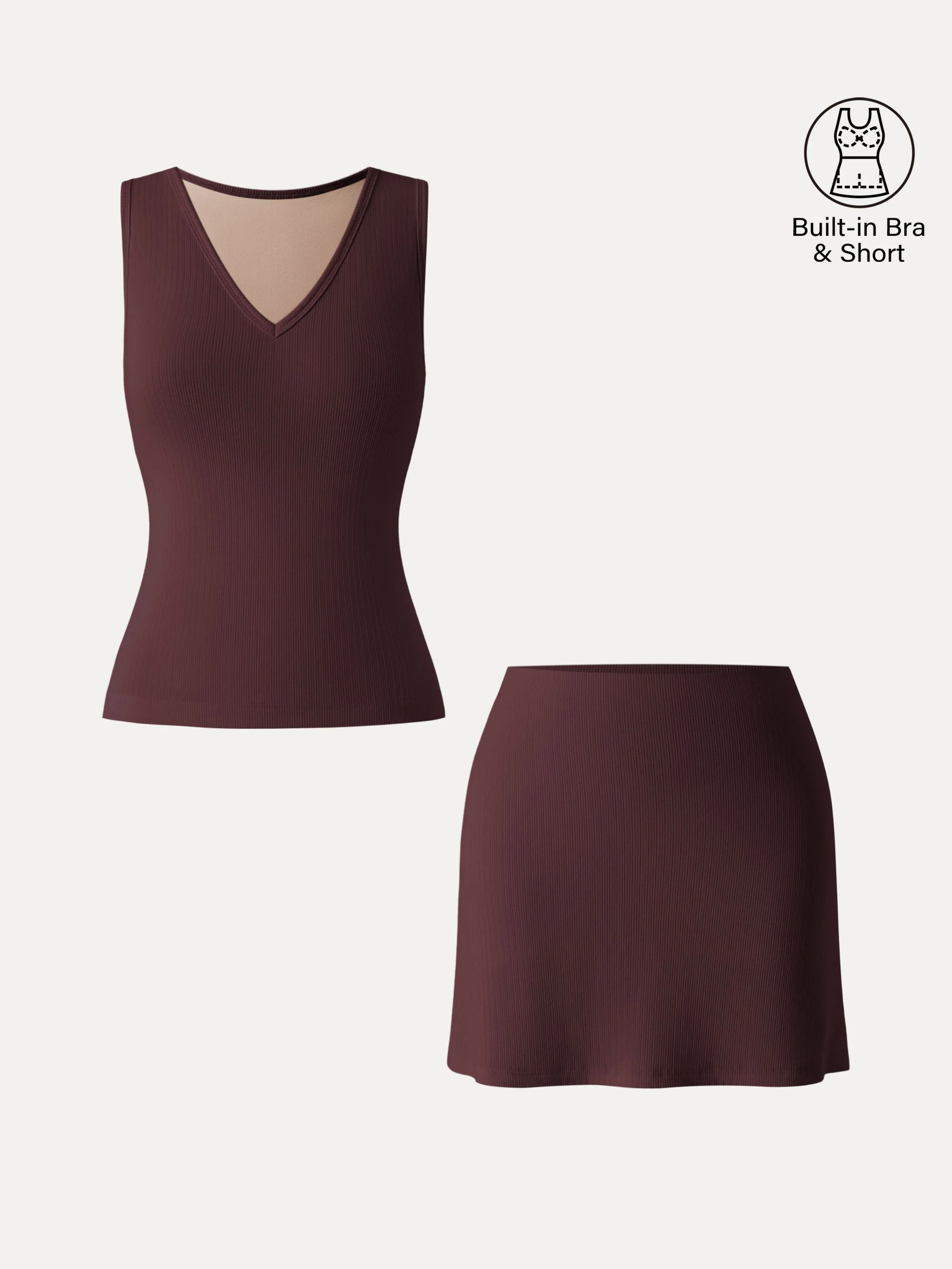 2-Piece Set: V-Neck Sleeveless Crop Top & A-Line Mini Skirt with Built-in Shorts