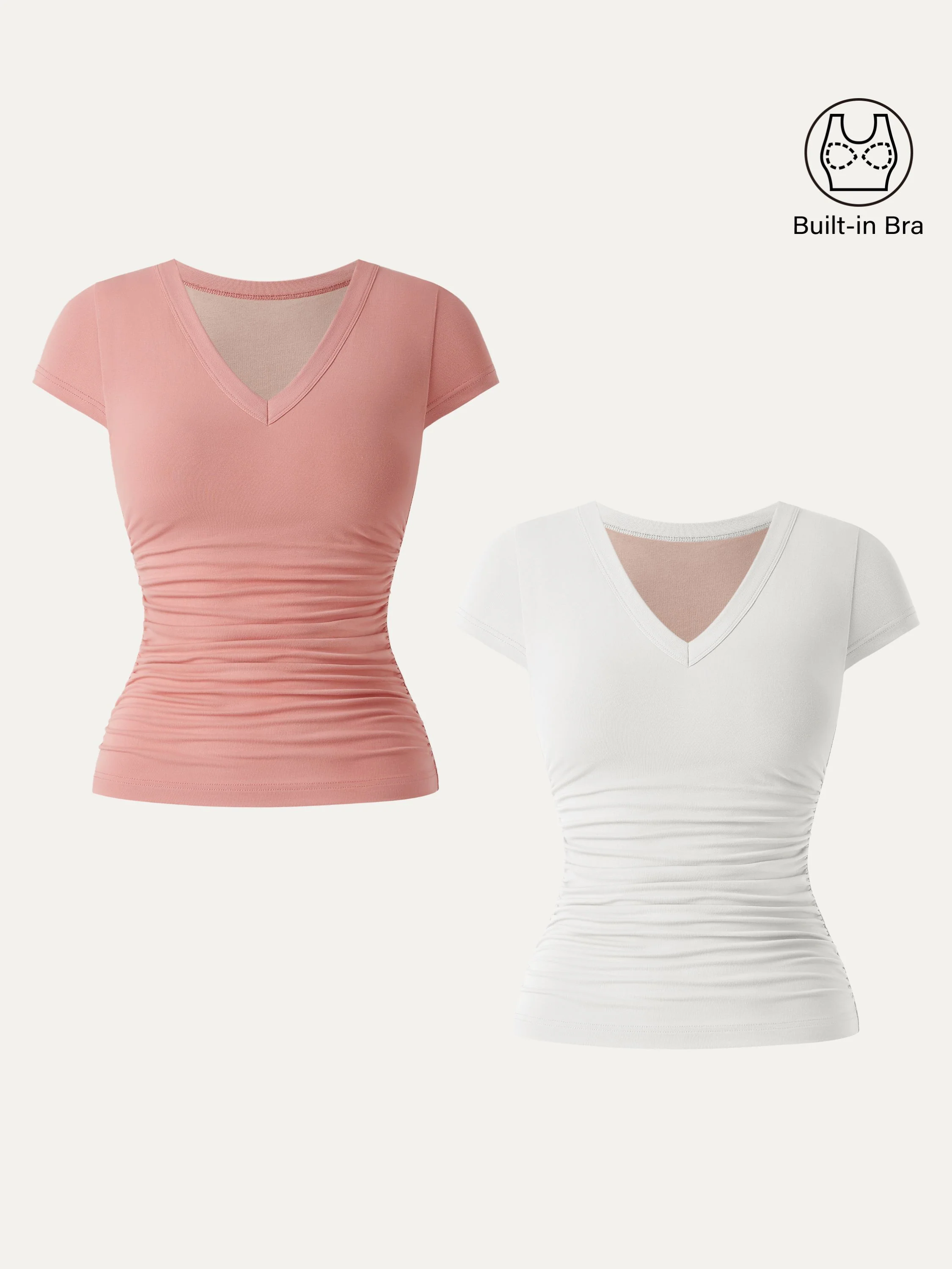 2-Piece Set Elevated V-Neck Side-Ruched Cap-Sleeve Bra Tee