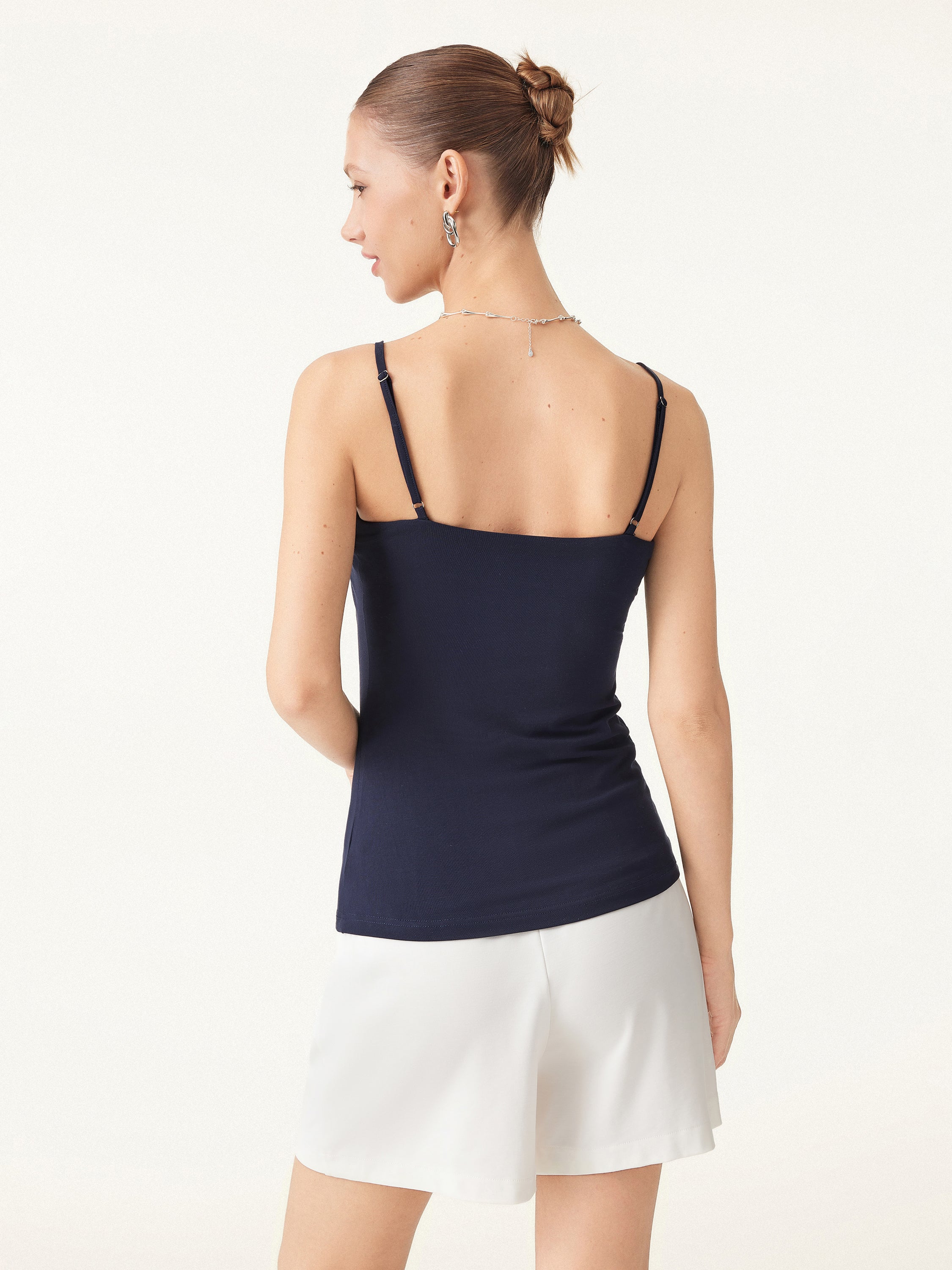 2-Piece Set Hip-Length Scoop Neck Gathered Spaghetti Strap Top