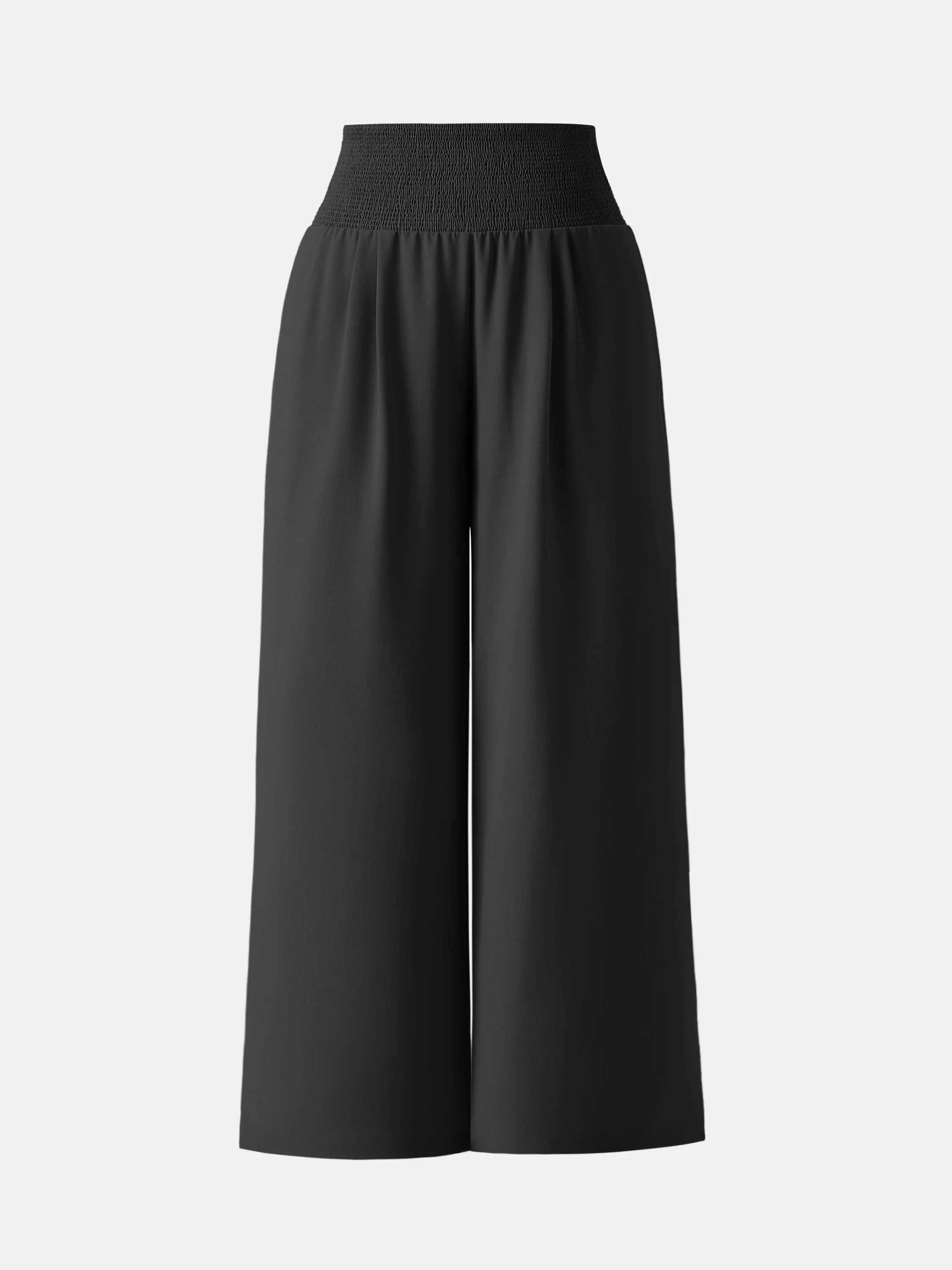 Wrinkle-resistant Tencel Linen Mid-rise Smocked Wide-leg Pant with Pockets