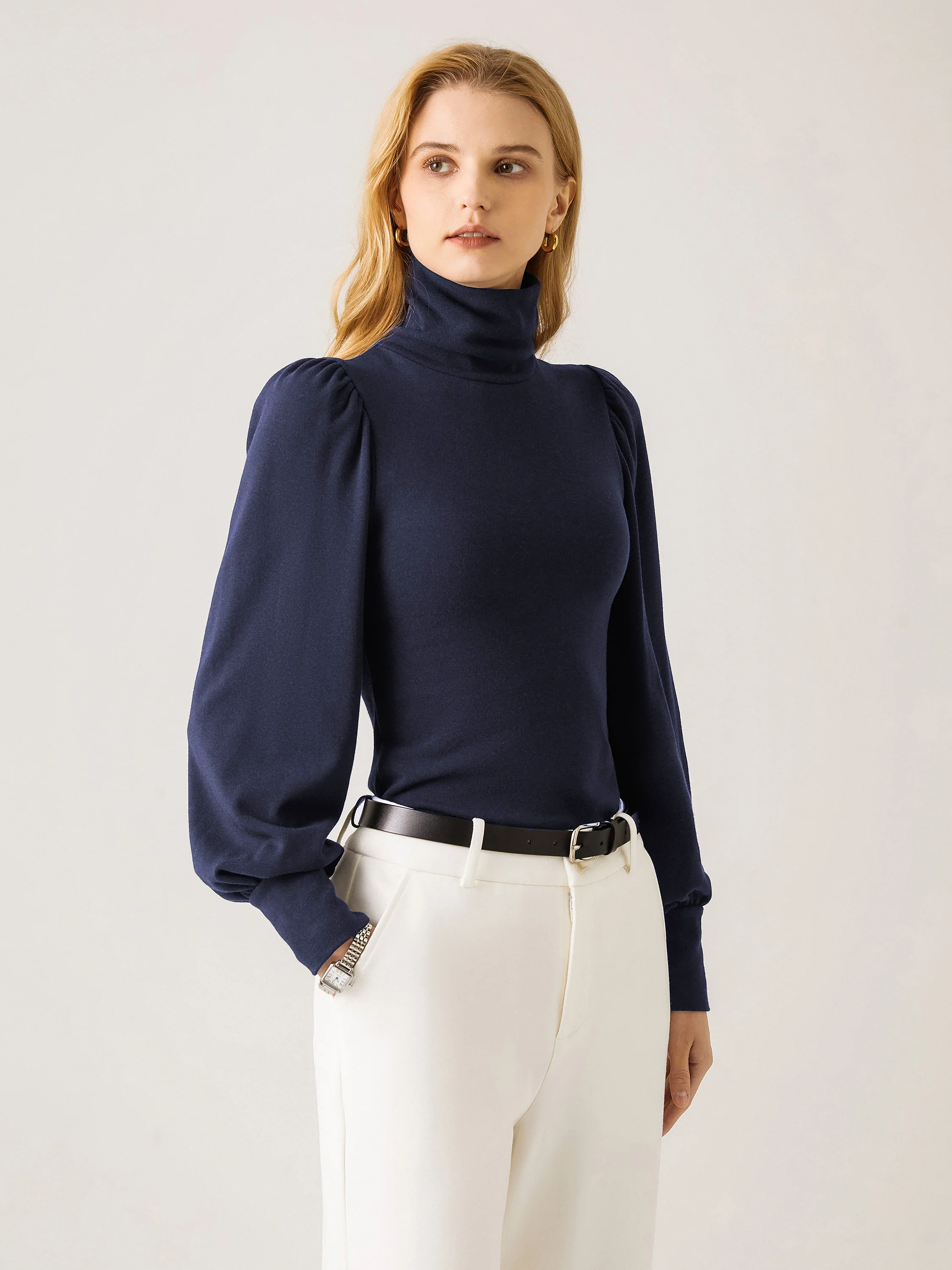 Turtleneck Puffed Sleeve Top
