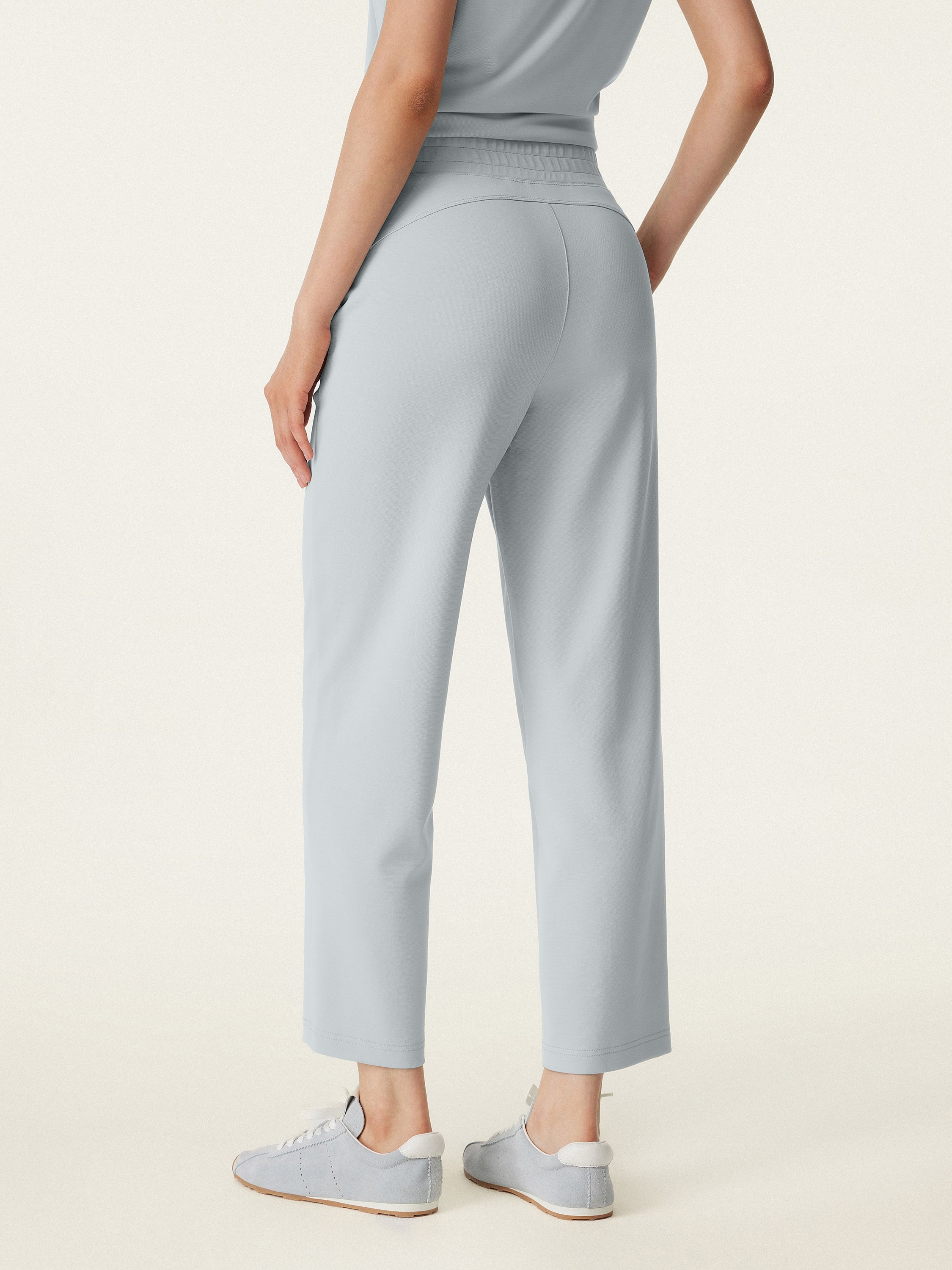 Mid Rise Pull-on Tapered Pants with Pockets