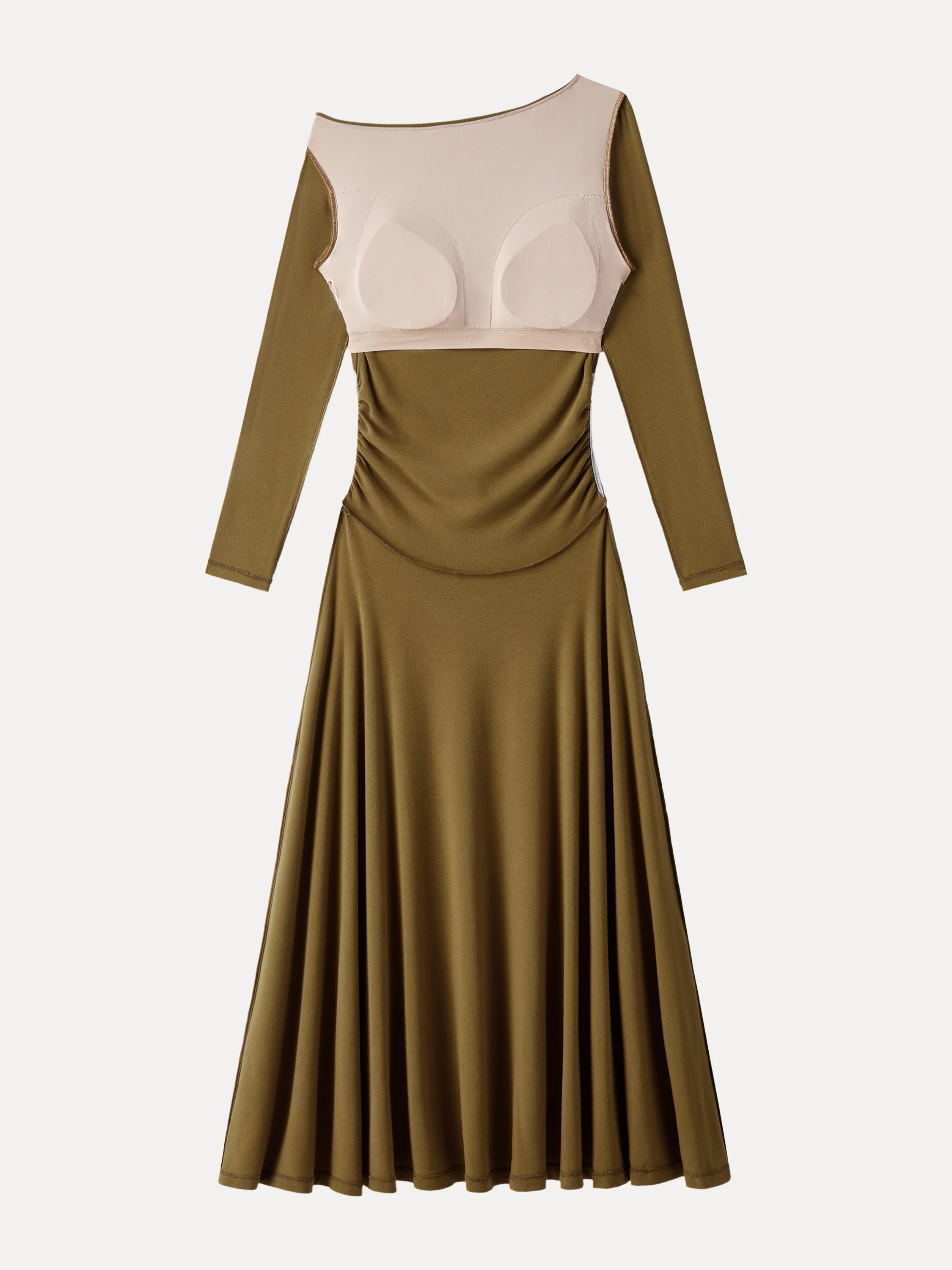 Asymmetrical Shoulder Side Ruched Ankled Maxi Dress