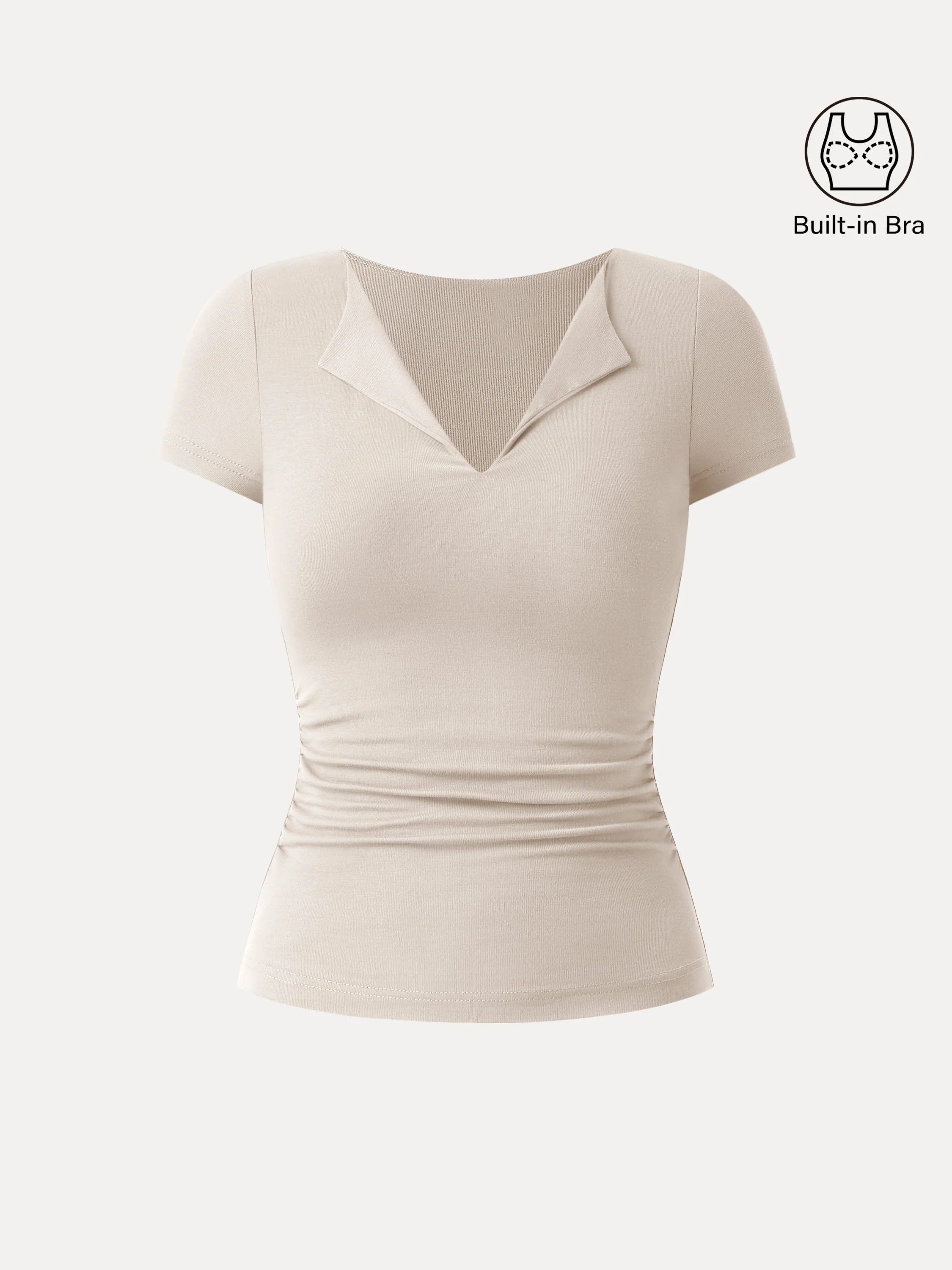 Flapped V-neck Side Ruched New Airy Brami Tee
