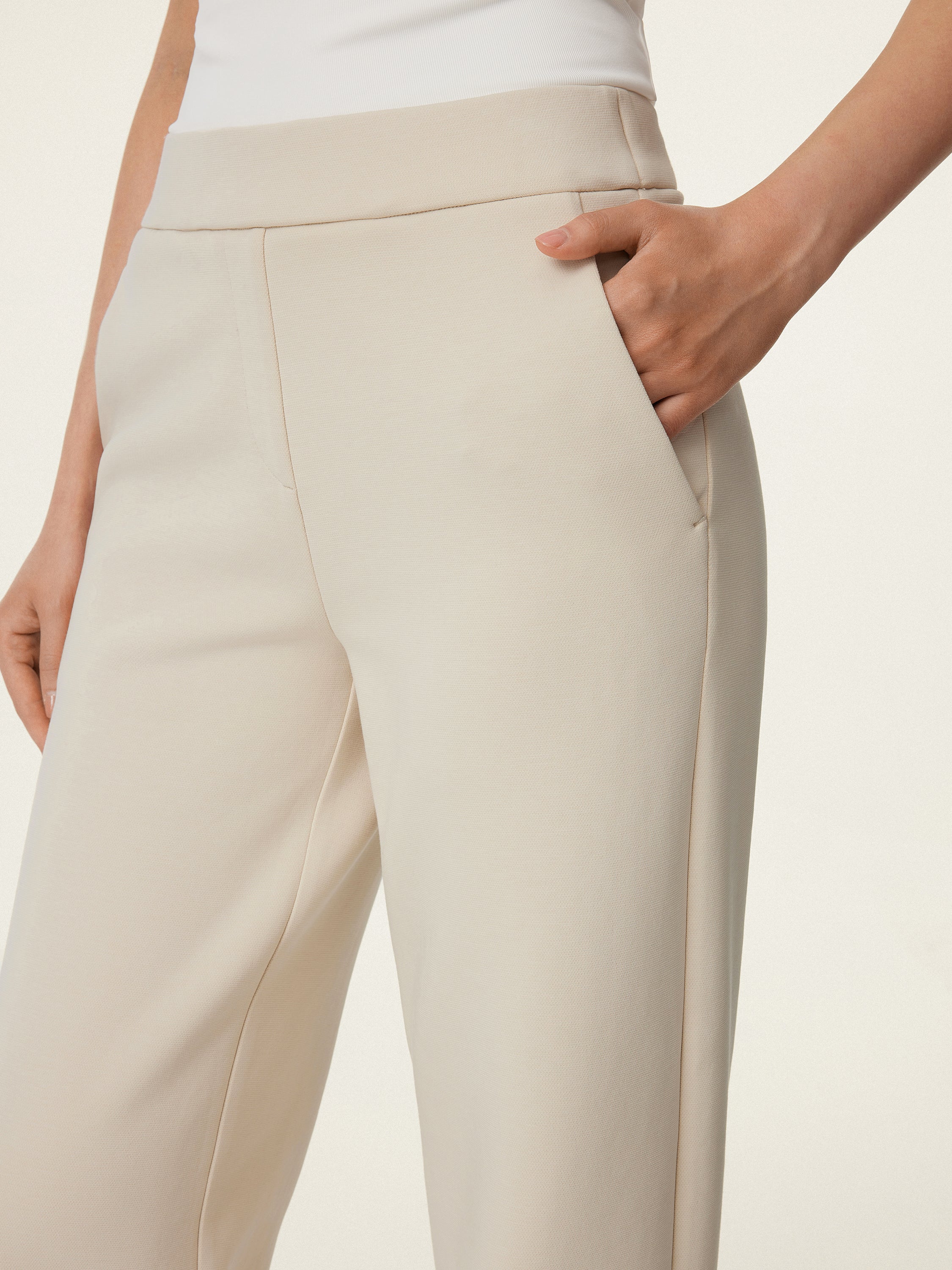 Textured Mid-Rise Pull-On Straight Pants with Pockets