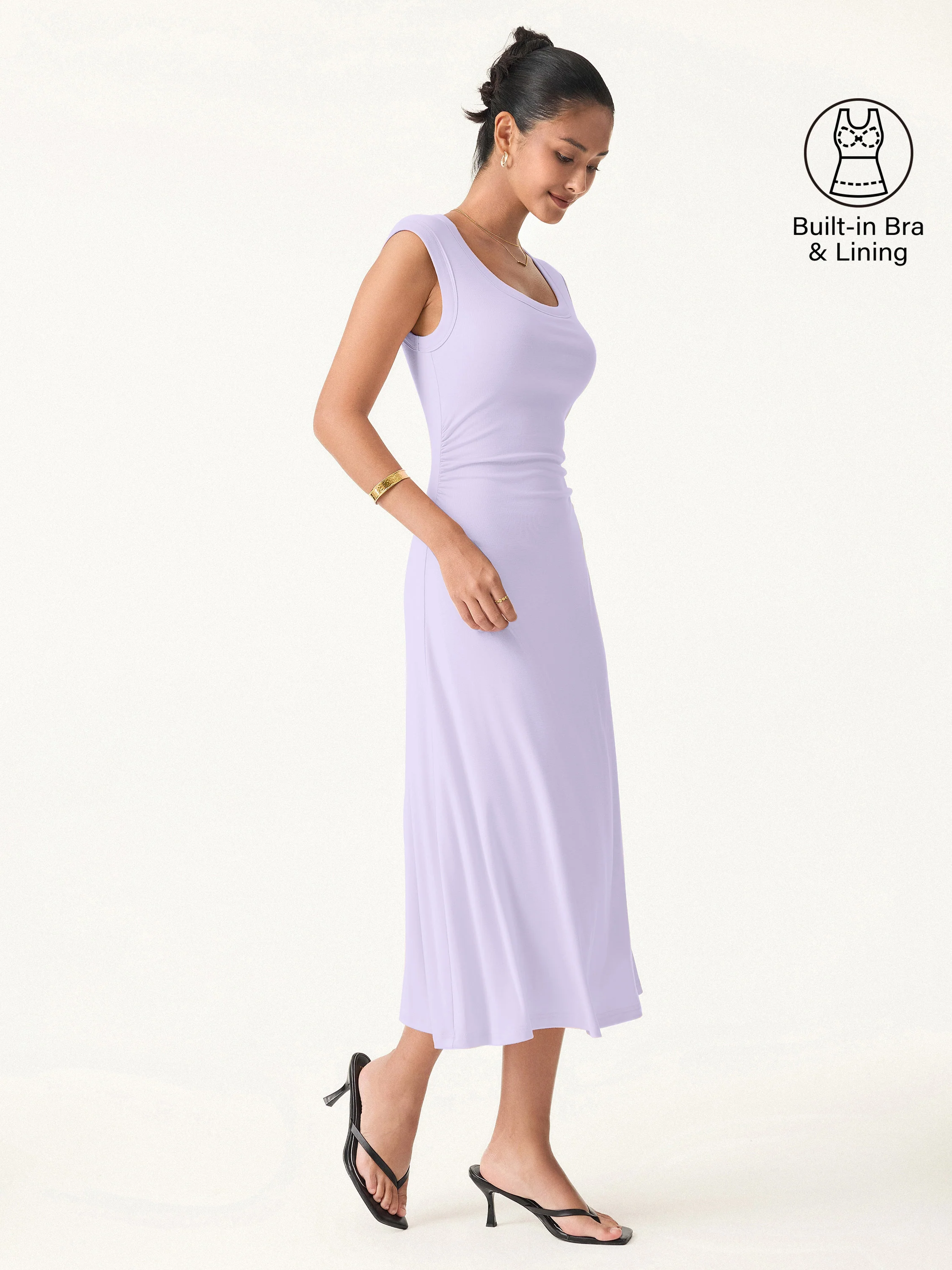 Scoop Neck Side Ruched New Airy Brami Midi Dress