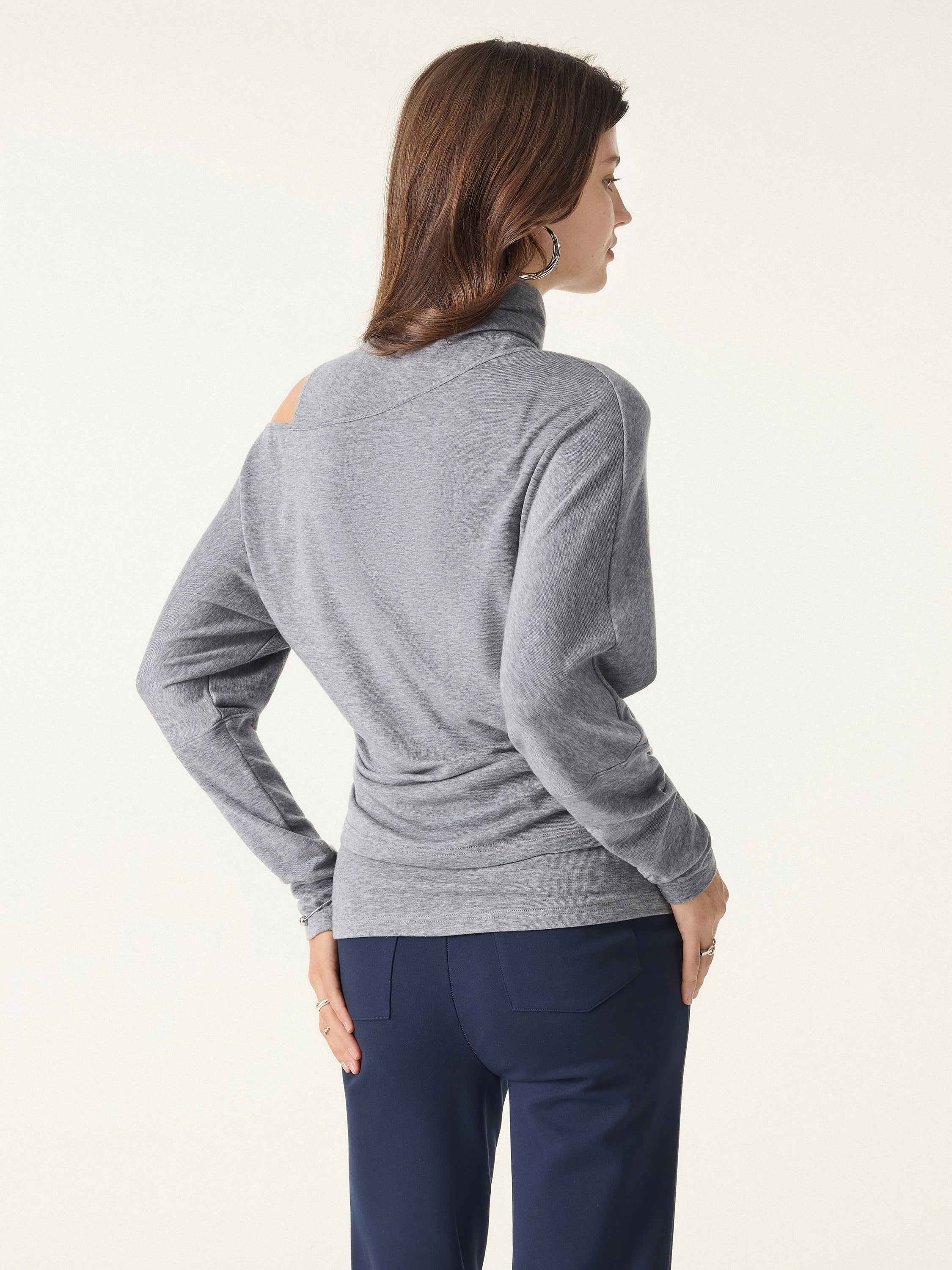 2Pcs Set Lyocell Cashmere Cold-Shoulder Semi-Sheer Top & Turtleneck Brami Tank