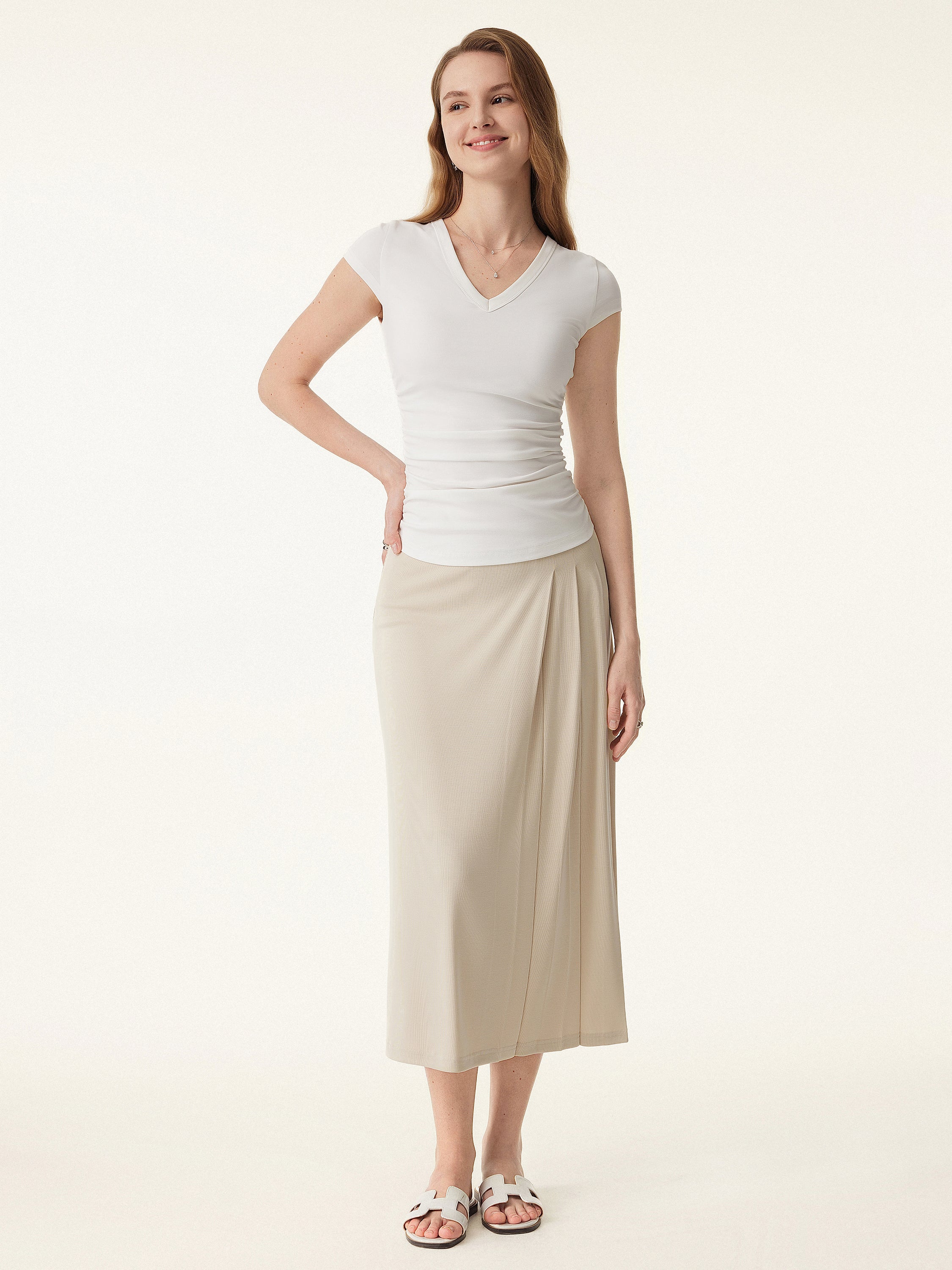 Elevated V-neck Side Ruched Cap Sleeve Brami Tee