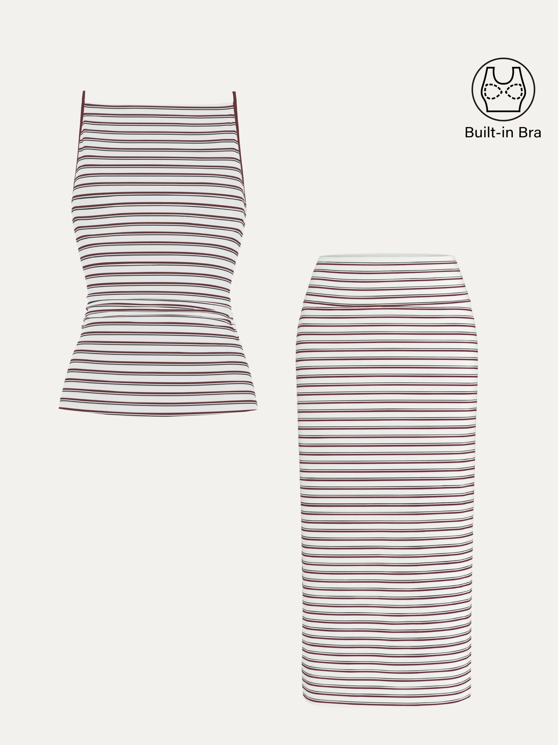 2-Piece Set of Striped Spaghetti Tops & Low-Rise Striped Midi Skirt