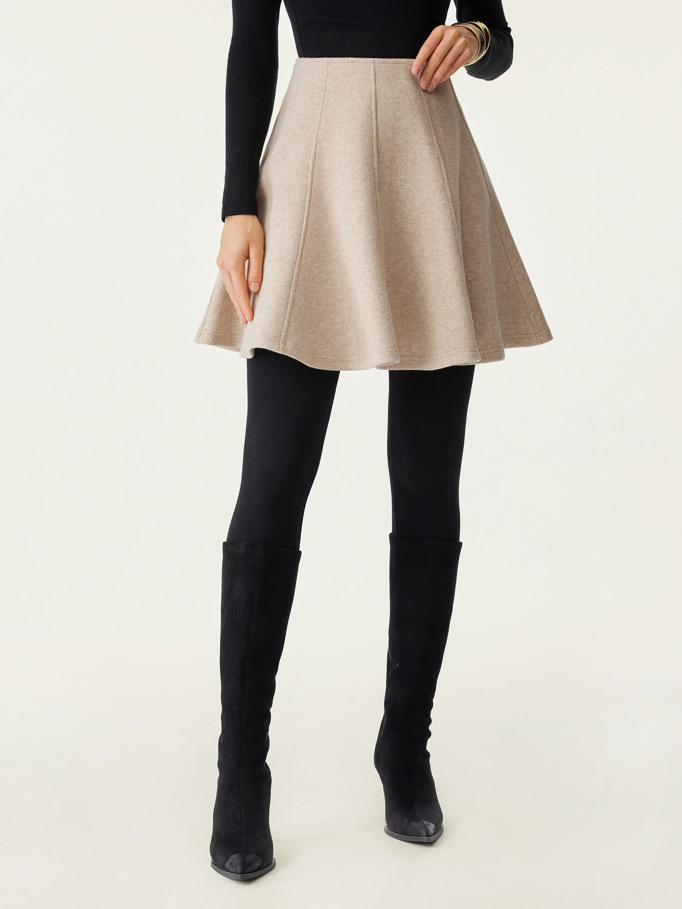 High-Waisted Flared Hem Mini Skirt