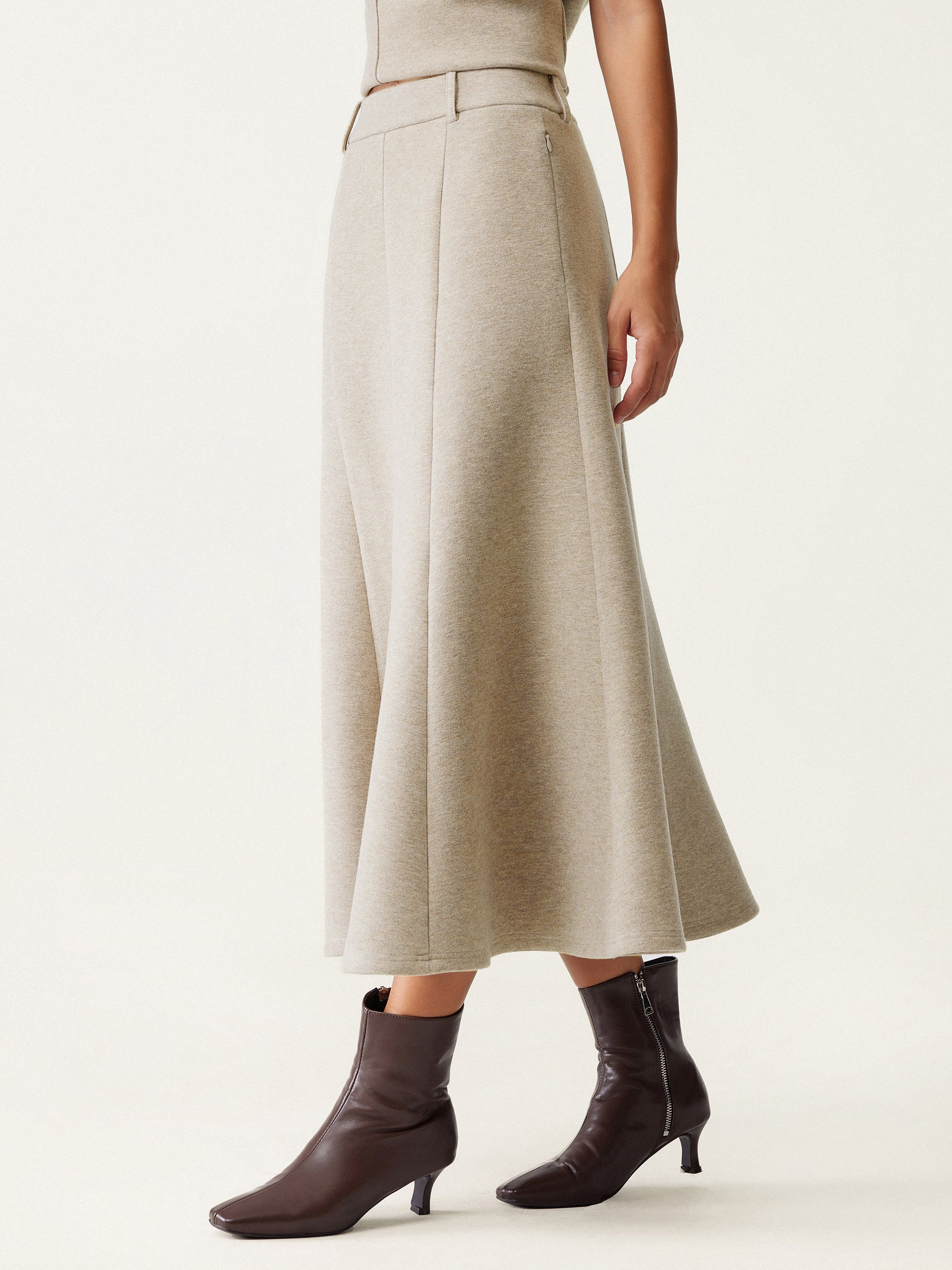High Waisted Umbrella Hem Midi Skirt