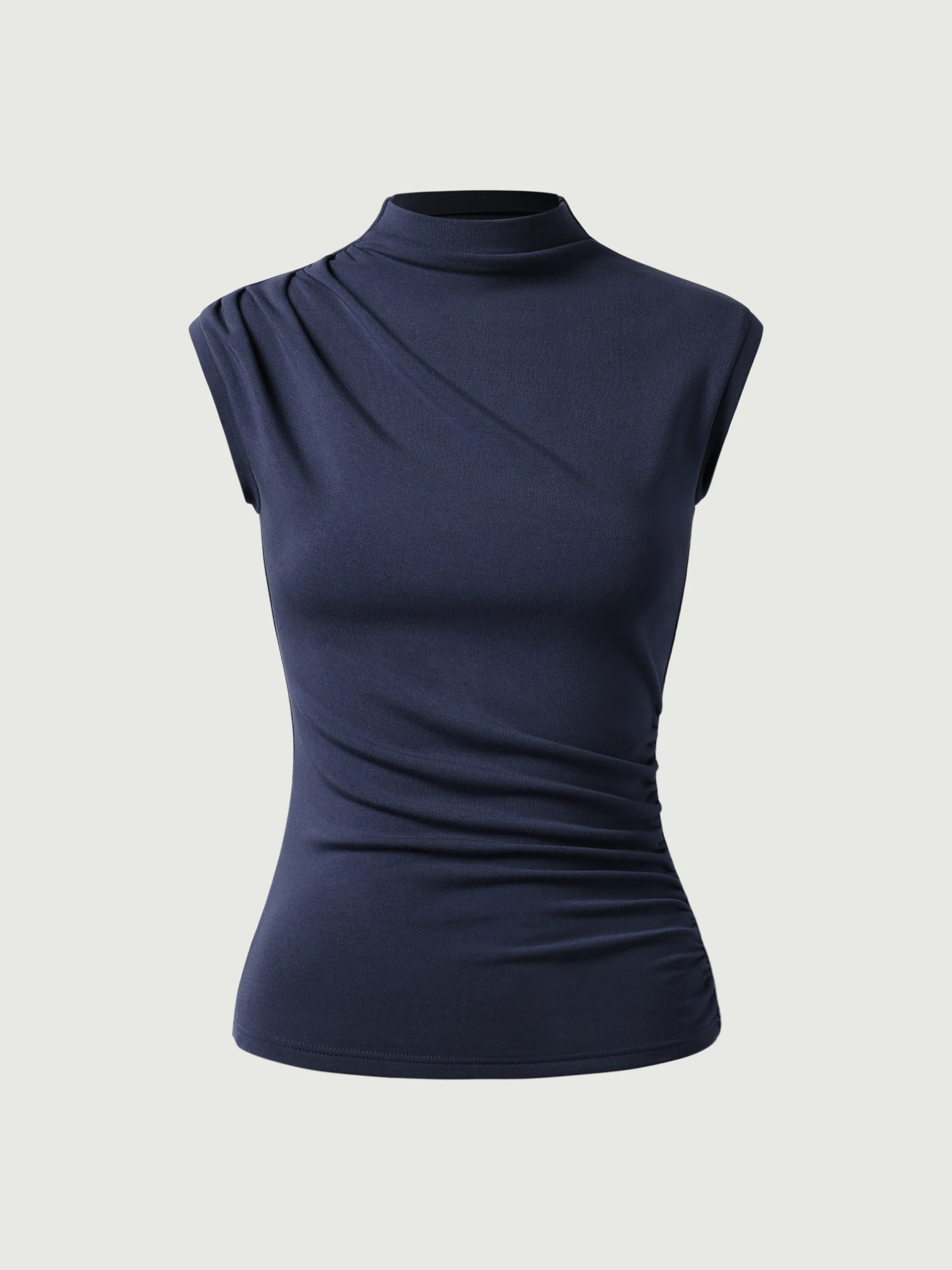 Asymmetric Ruching Mock Neck Tank Top